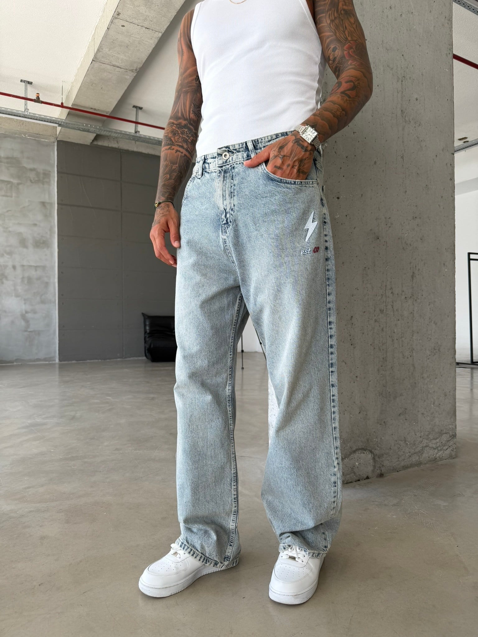 Nakış İşlemeli Baggy Pantolon