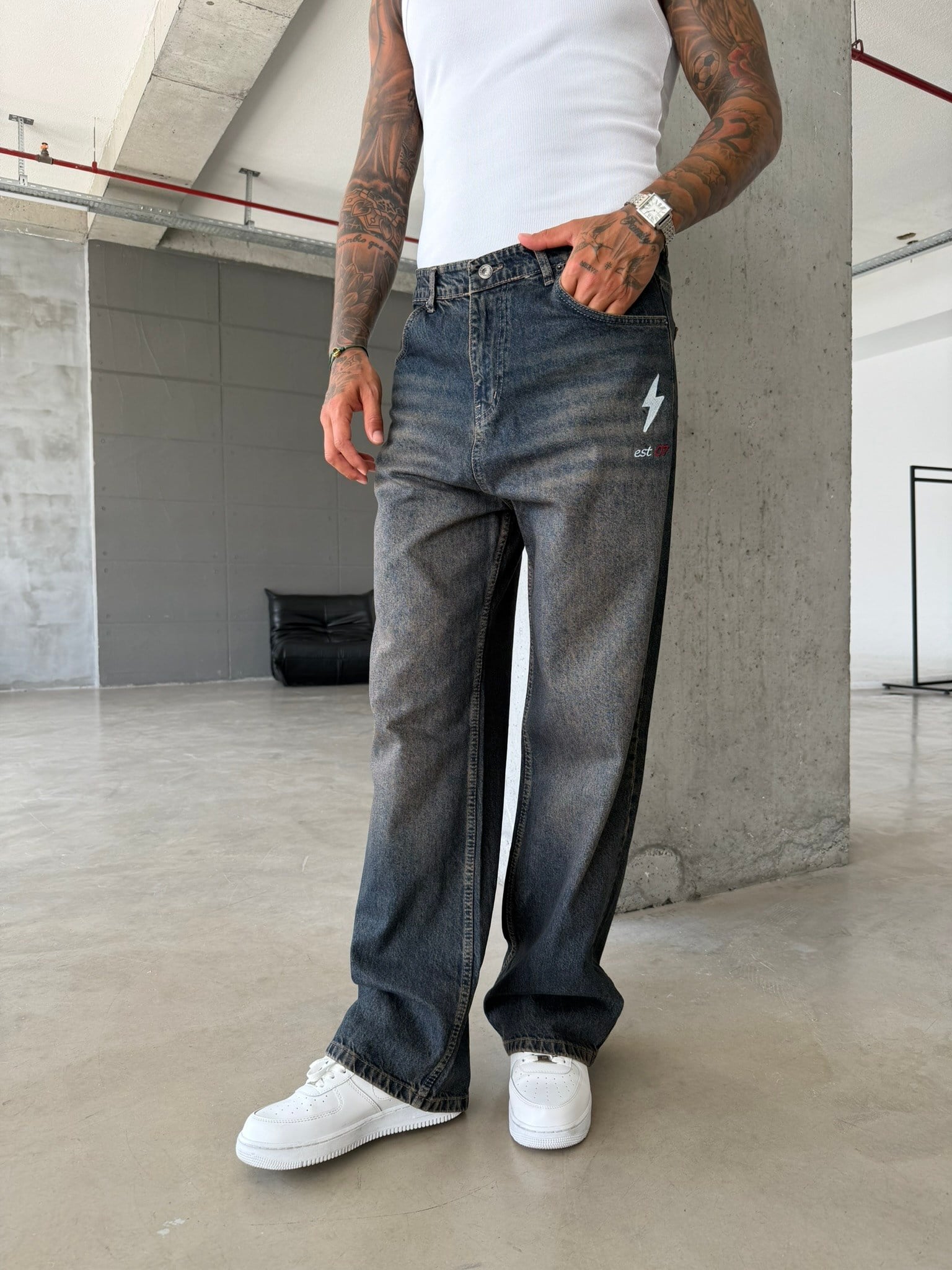 Nakış İşlemeli Baggy Pantolon