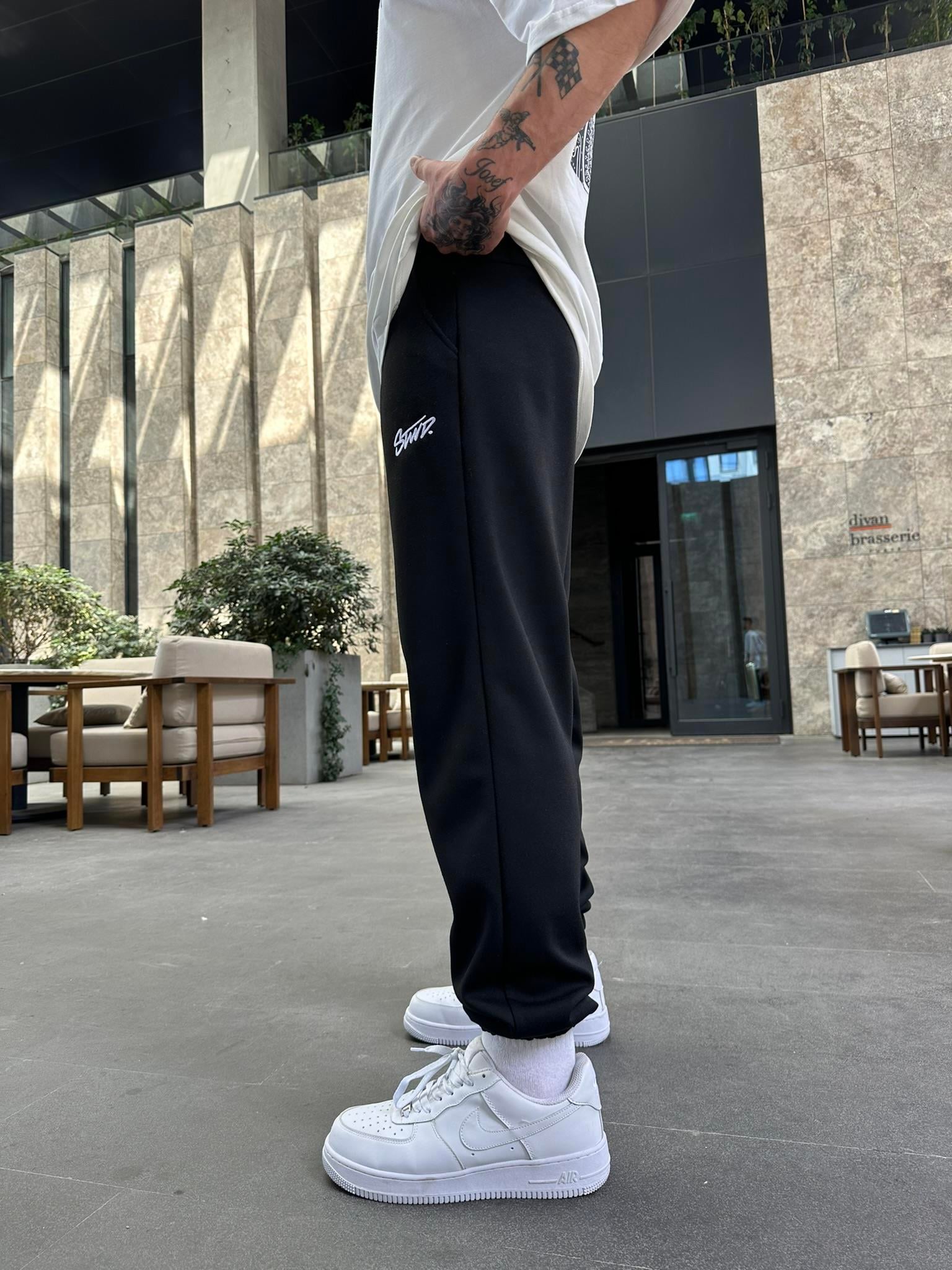 Nakışlı Basic Jogger Eşofman Altı - Siyah