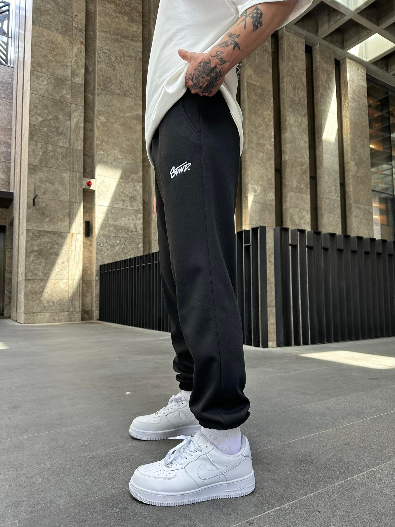 Nakışlı Basic Jogger Eşofman Altı - Siyah