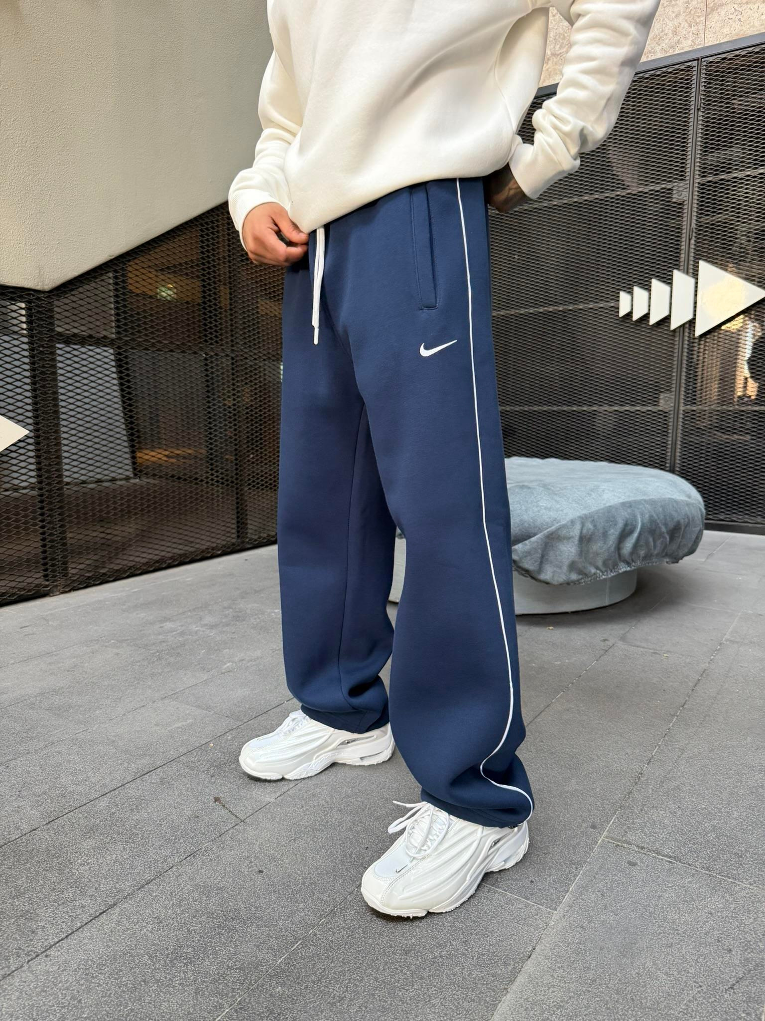 NK' Nakışlı Çizgili Lastikli Stoper Paça Baggy Eşofman - İndigo