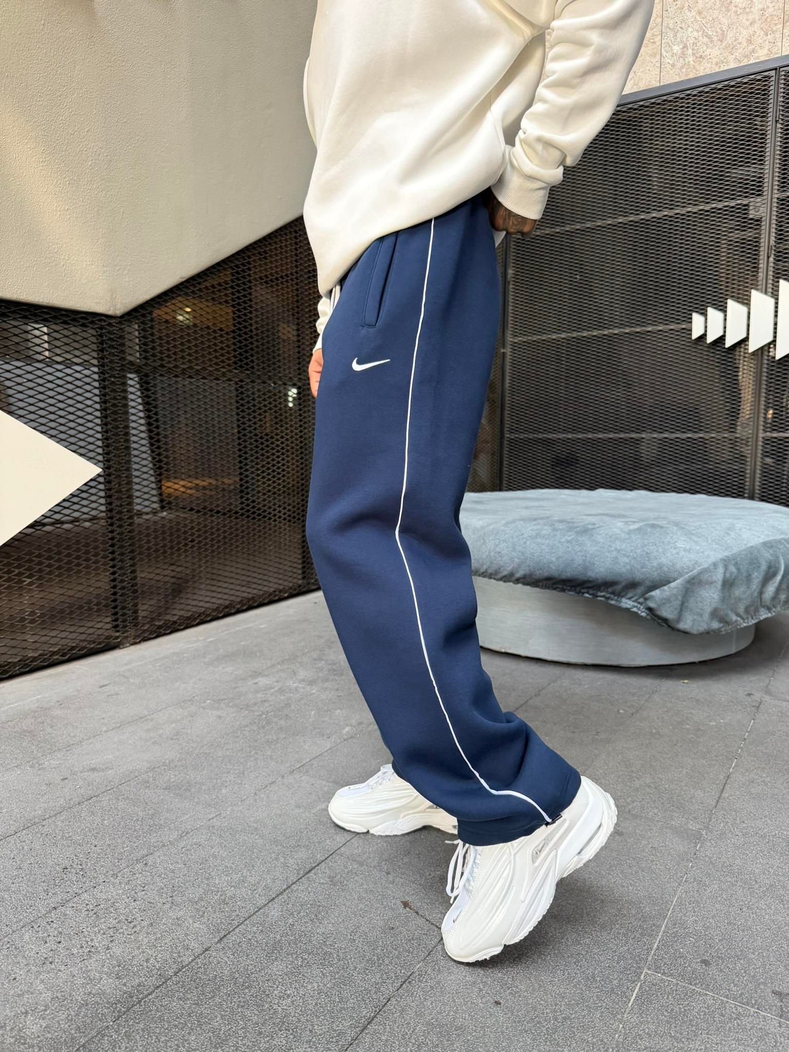 NK' Nakışlı Çizgili Lastikli Stoper Paça Baggy Eşofman - İndigo