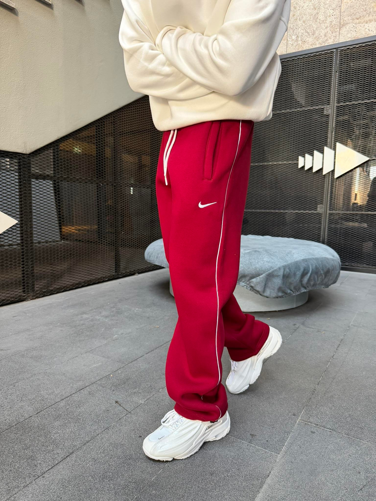 NK' Nakışlı Çizgili Lastikli Stoper Paça Baggy Eşofman - Bordo