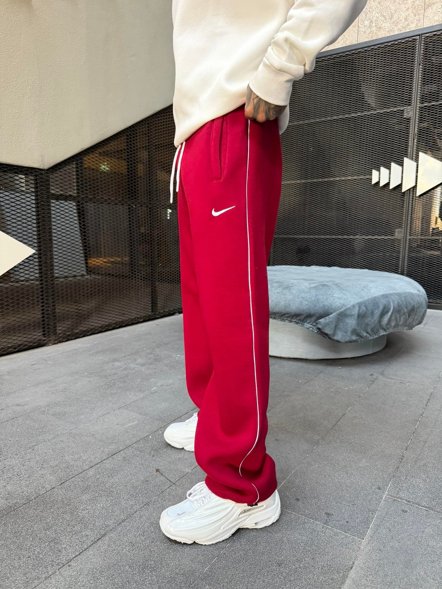 NK' Nakışlı Çizgili Lastikli Stoper Paça Baggy Eşofman - Bordo