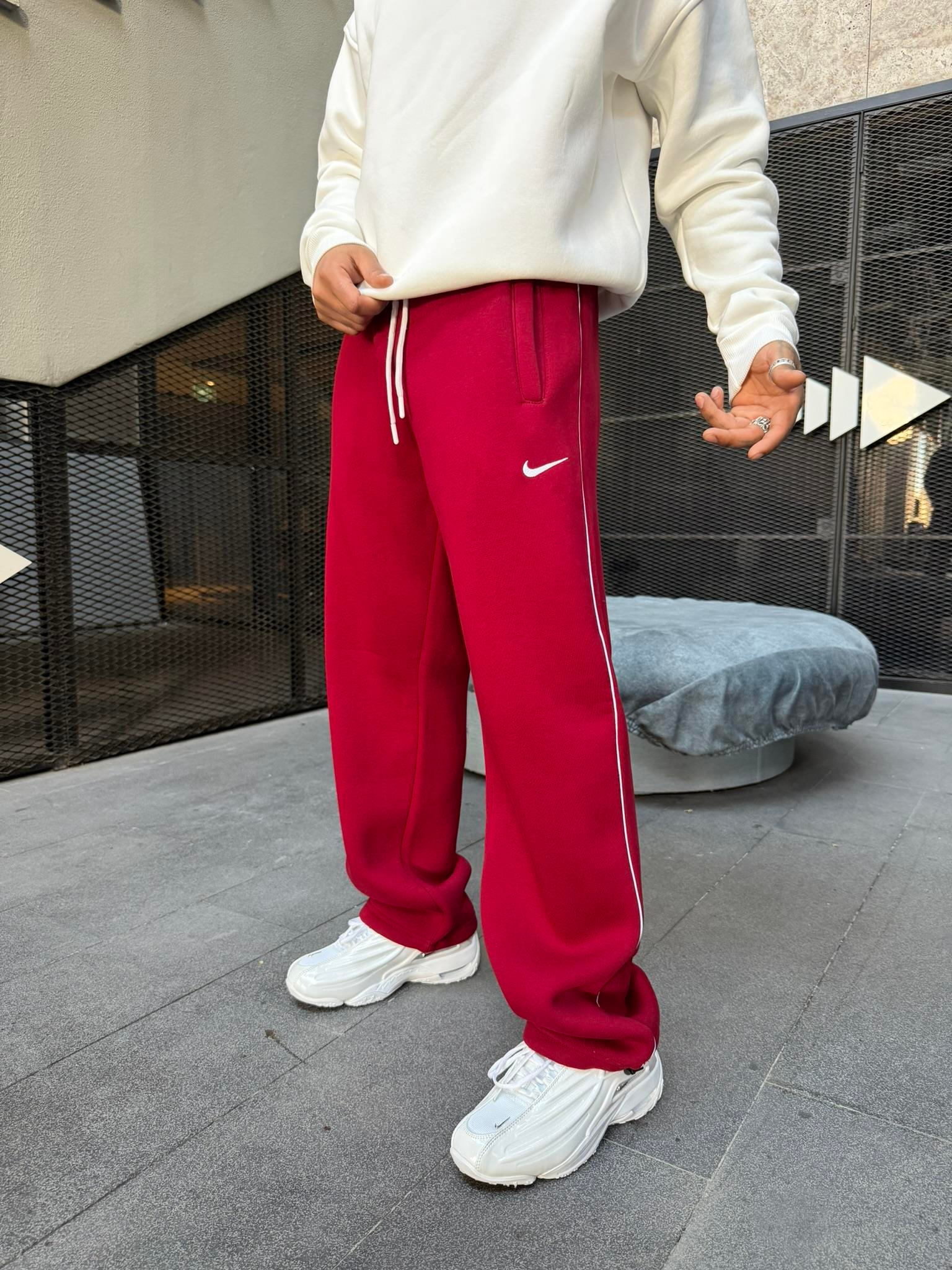 NK' Nakışlı Çizgili Lastikli Stoper Paça Baggy Eşofman - Bordo