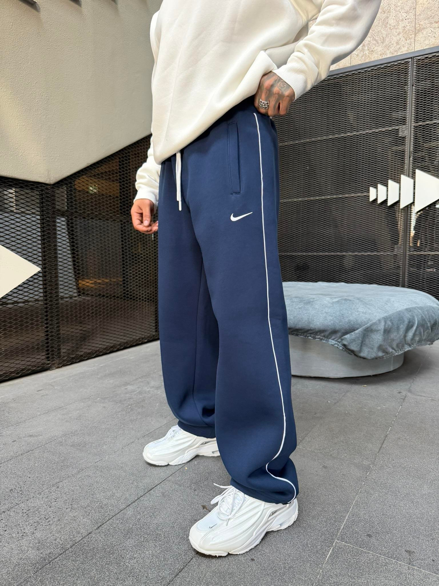 NK' Nakışlı Çizgili Lastikli Stoper Paça Baggy Eşofman - İndigo