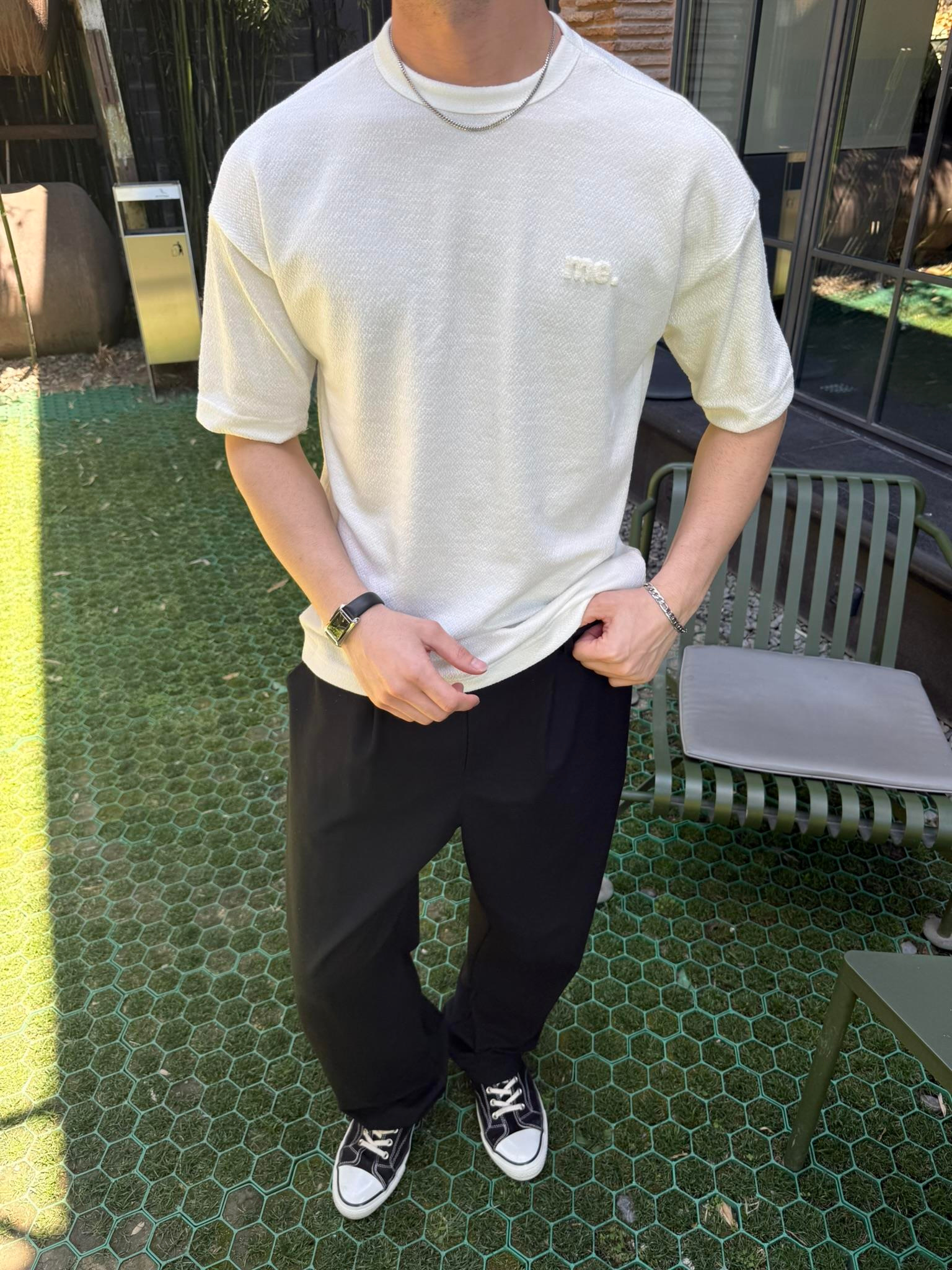 Old Money Basic Nakışlı T-Shirt - Beyaz