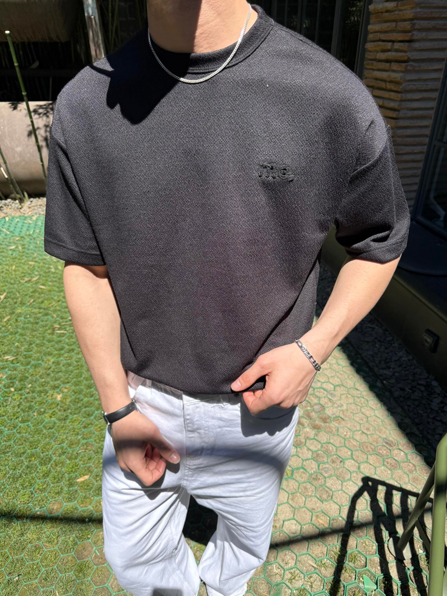 Old Money Basic Nakışlı T-Shirt - Siyah