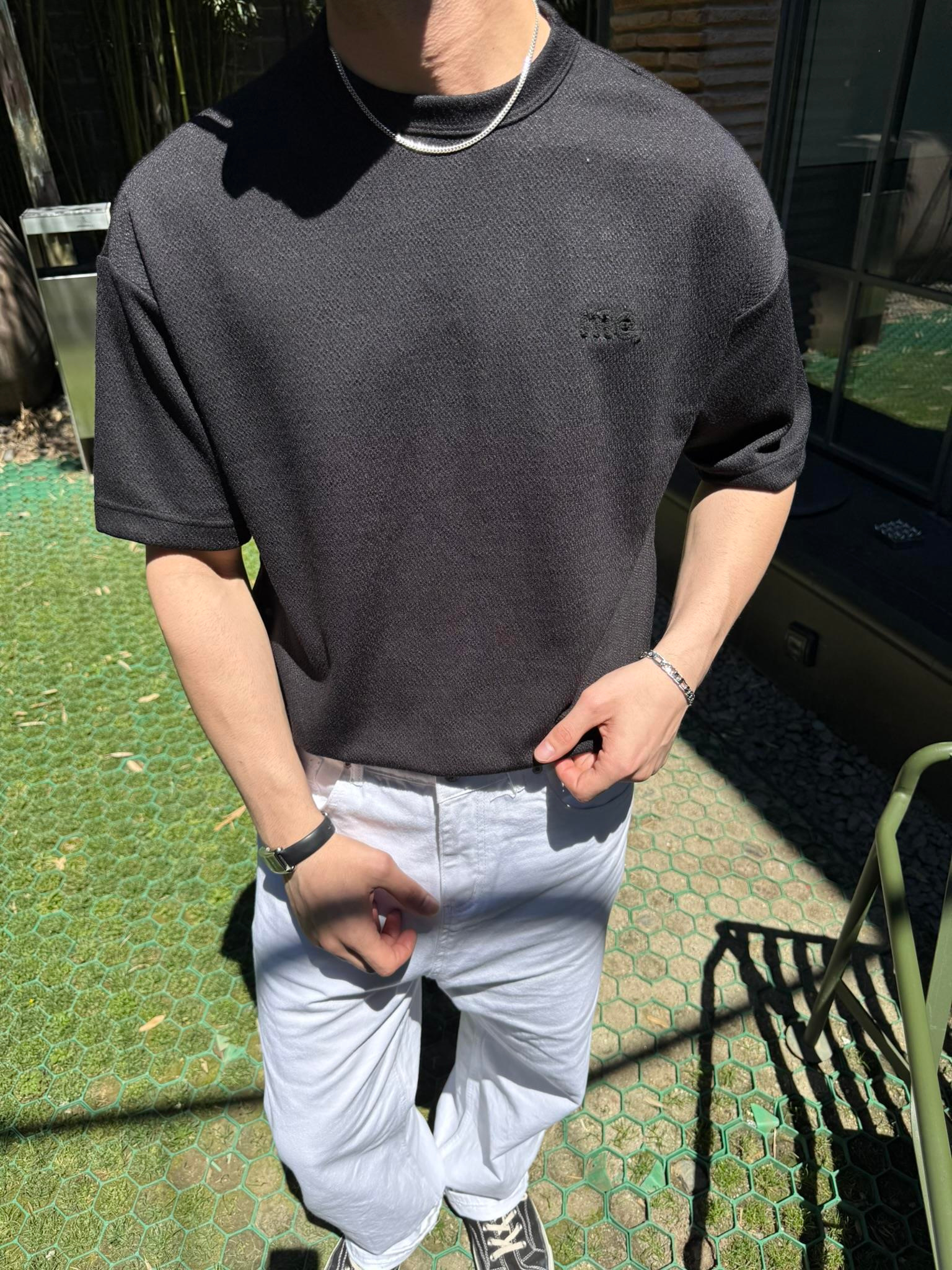 Old Money Basic Nakışlı T-Shirt - Siyah