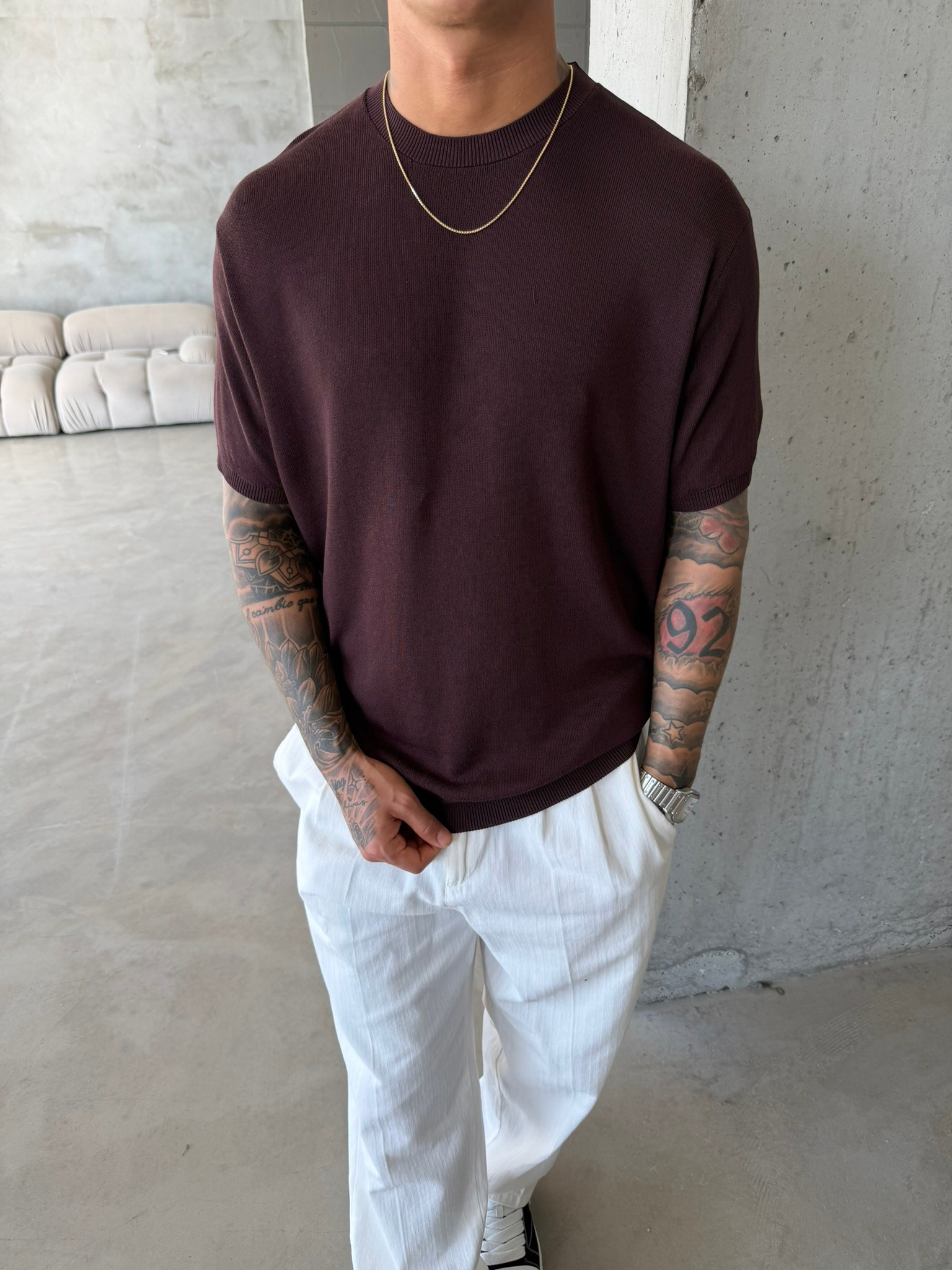 Old Money Basic Triko T-Shirt - Kahve