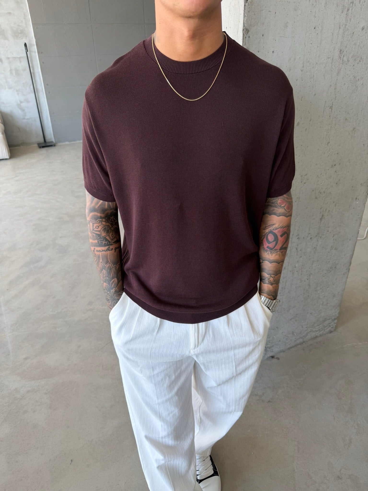 Old Money Basic Triko T-Shirt - Kahve