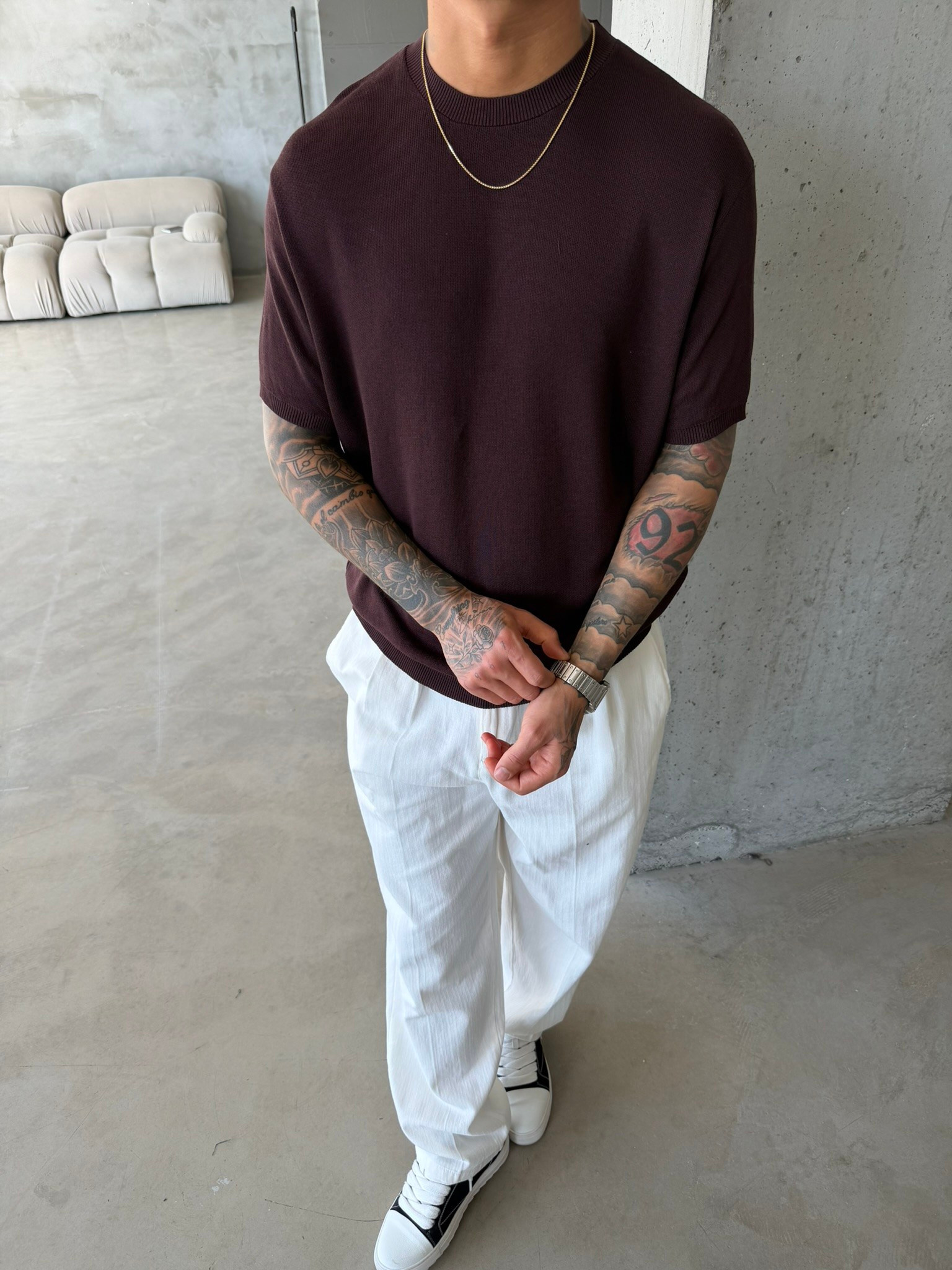 Old Money Basic Triko T-Shirt - Kahve