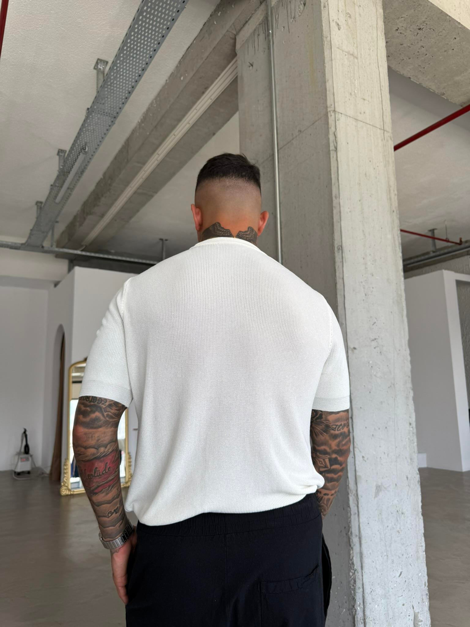 Old Money Esnek Fit Basic T-Shirt - Beyaz