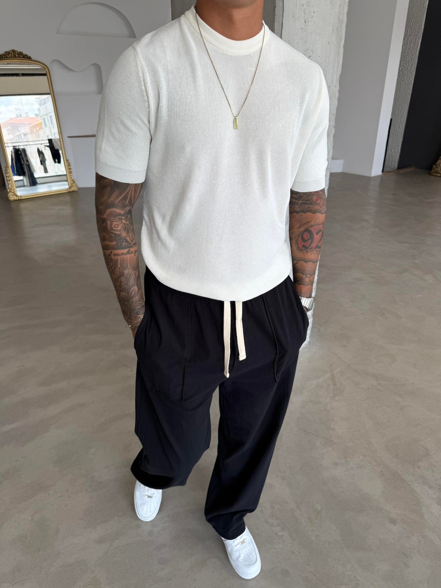 Old Money Esnek Fit Basic T-Shirt - Beyaz