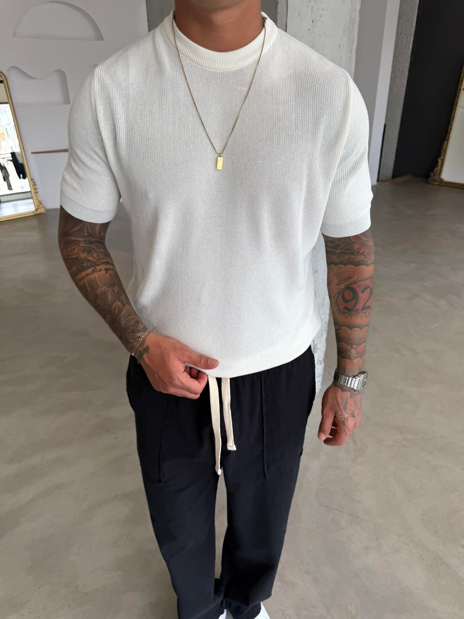 Old Money Esnek Fit Basic T-Shirt - Beyaz