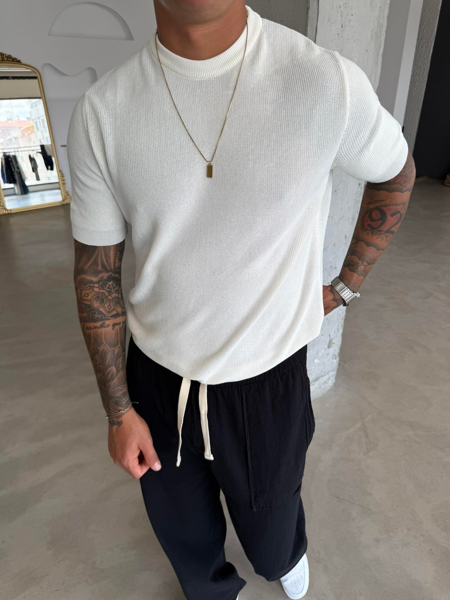 Old Money Esnek Fit Basic T-Shirt - Beyaz