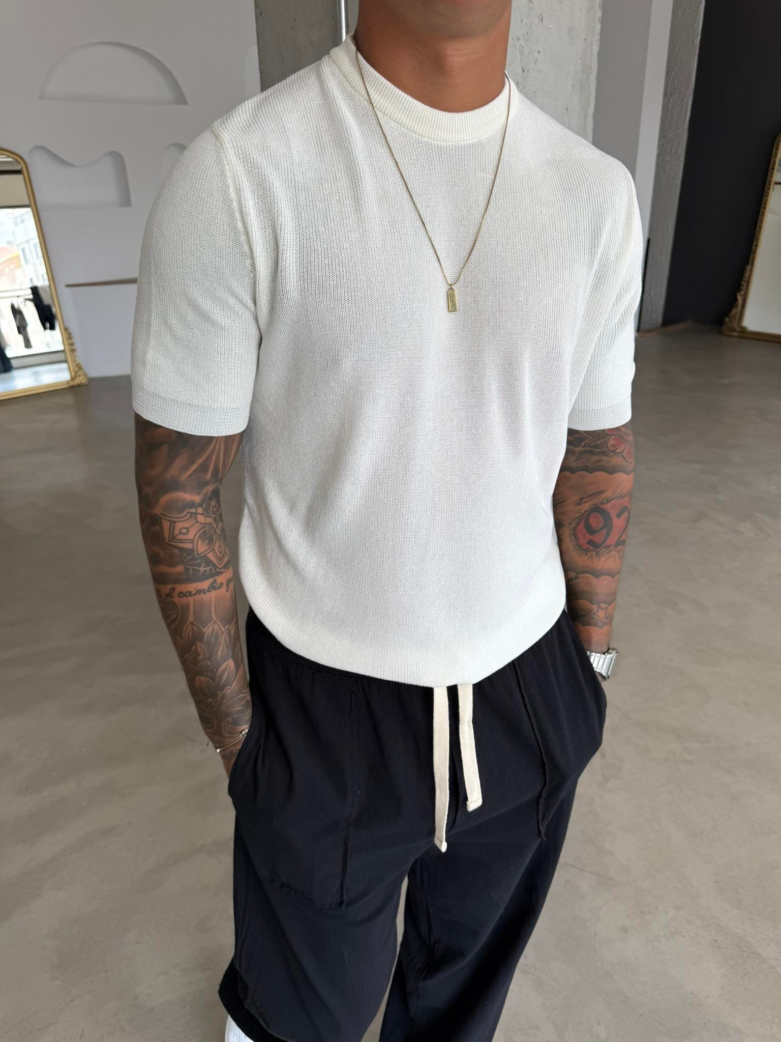 Old Money Esnek Fit Basic T-Shirt - Beyaz