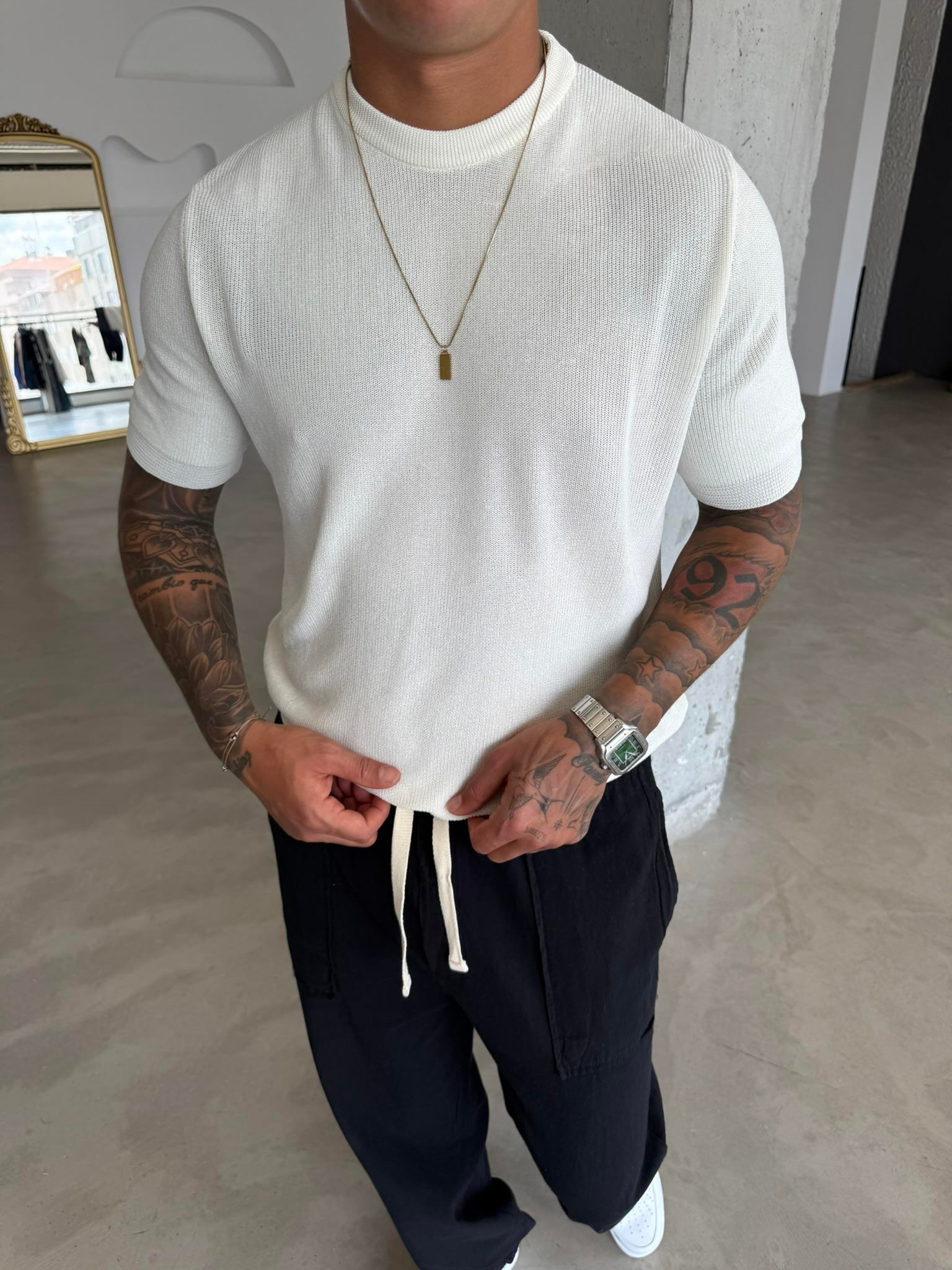 Old Money Esnek Fit Basic T-Shirt - Beyaz