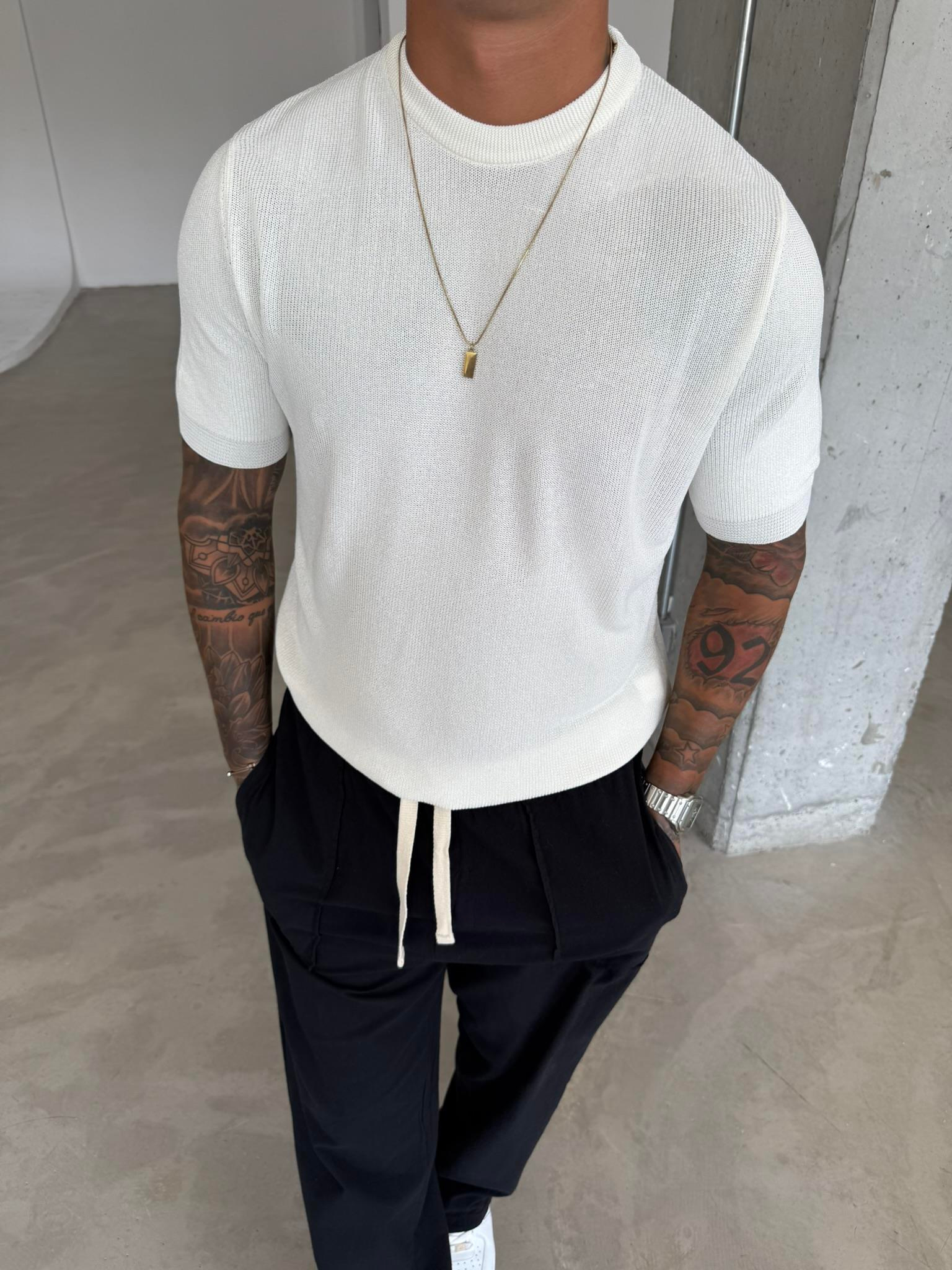 Old Money Esnek Fit Basic T-Shirt - Beyaz