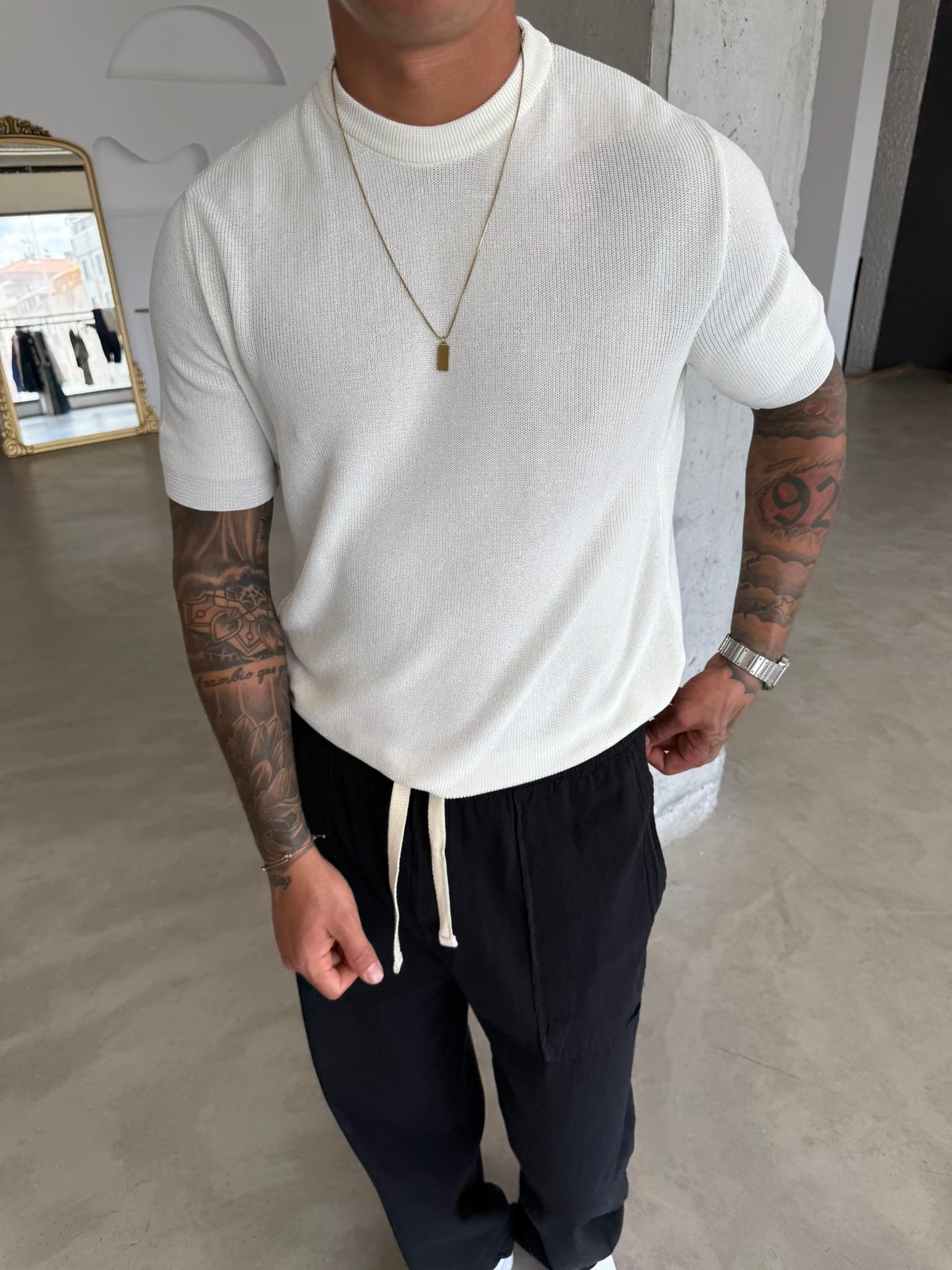 Old Money Esnek Fit Basic T-Shirt - Beyaz