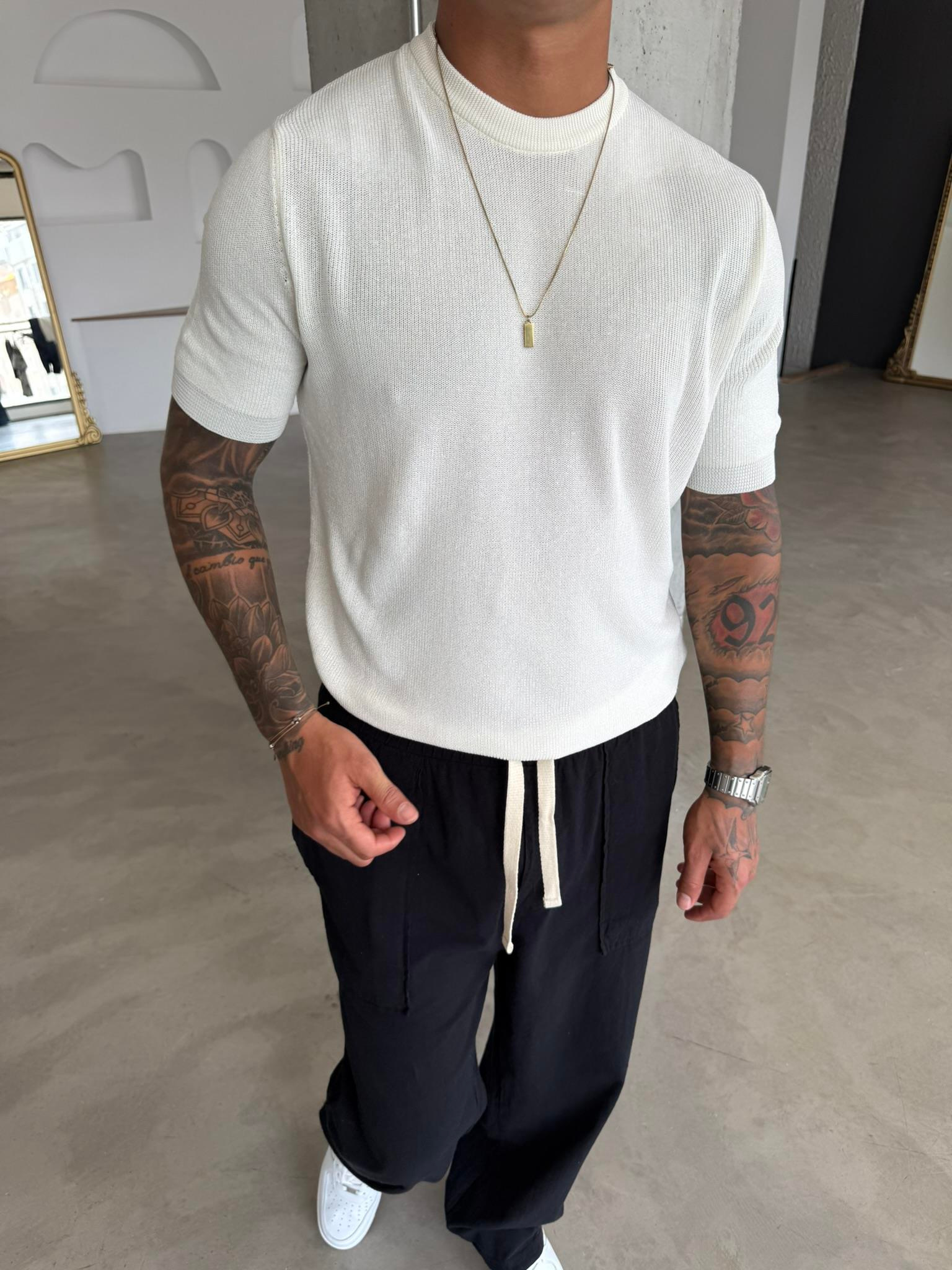 Old Money Esnek Fit Basic T-Shirt - Beyaz