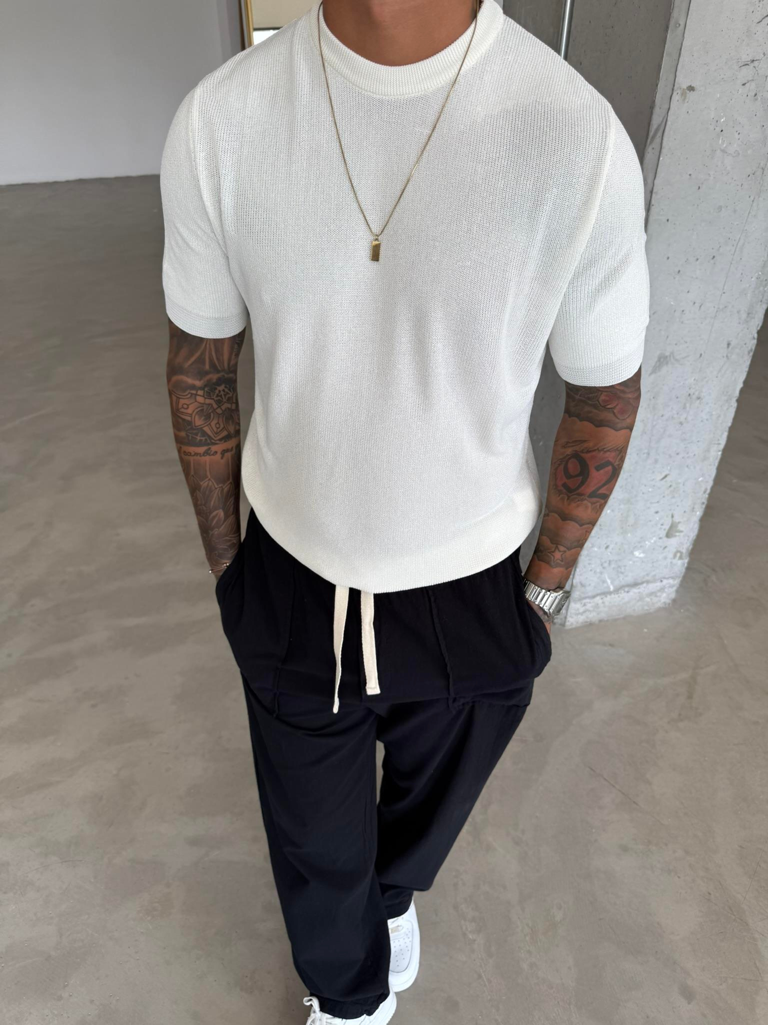 Old Money Esnek Fit Basic T-Shirt - Beyaz