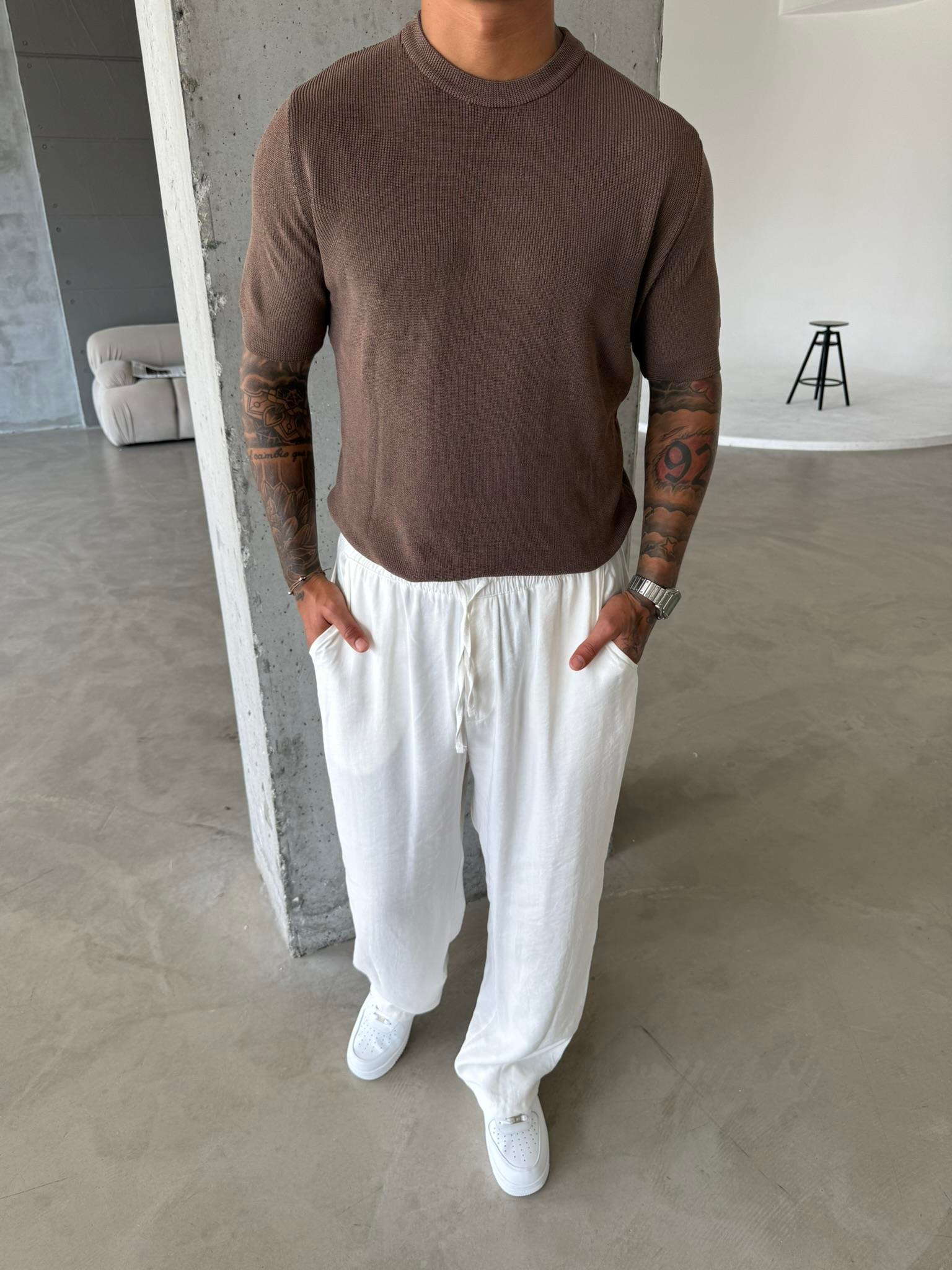 Old Money Esnek Fit Basic T-Shirt - Kahve