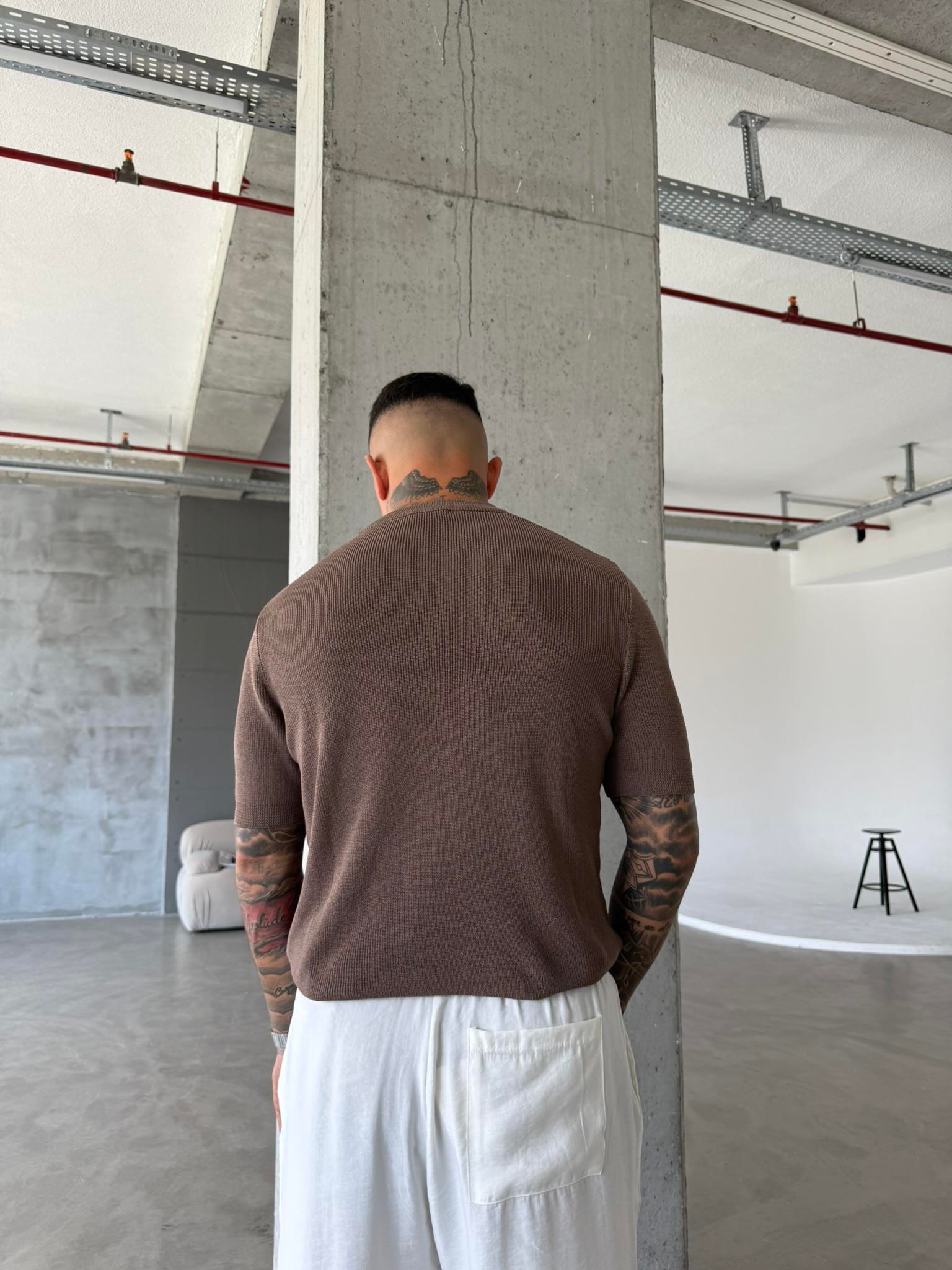 Old Money Esnek Fit Basic T-Shirt - Kahve