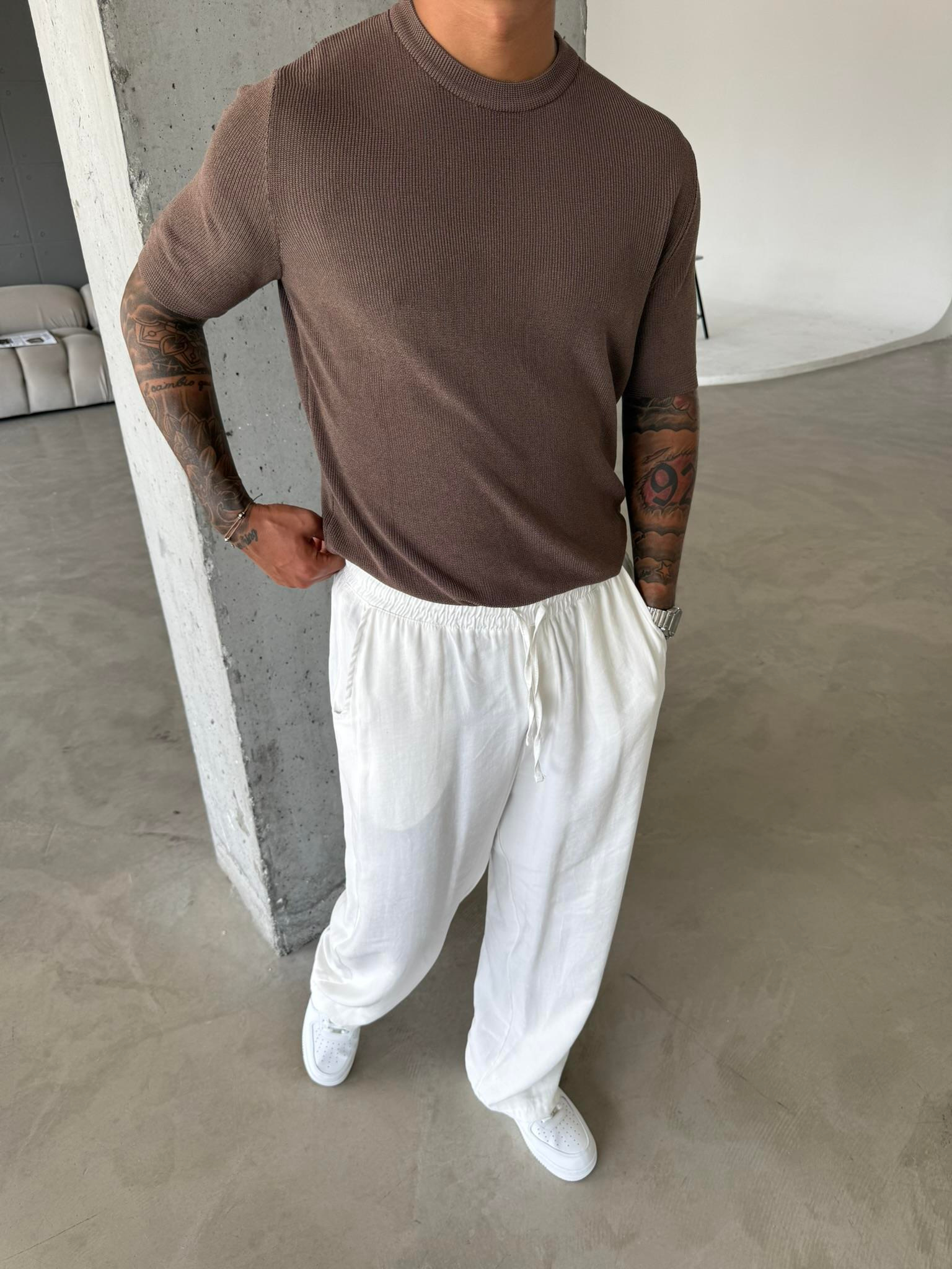 Old Money Esnek Fit Basic T-Shirt - Kahve