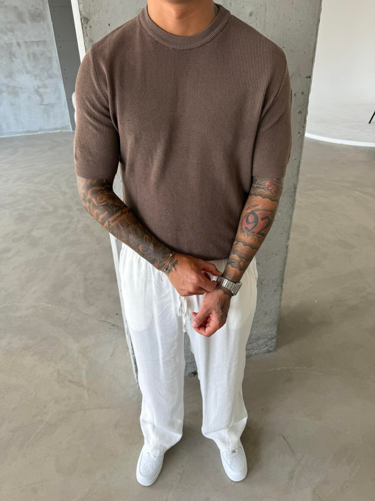 Old Money Esnek Fit Basic T-Shirt - Kahve