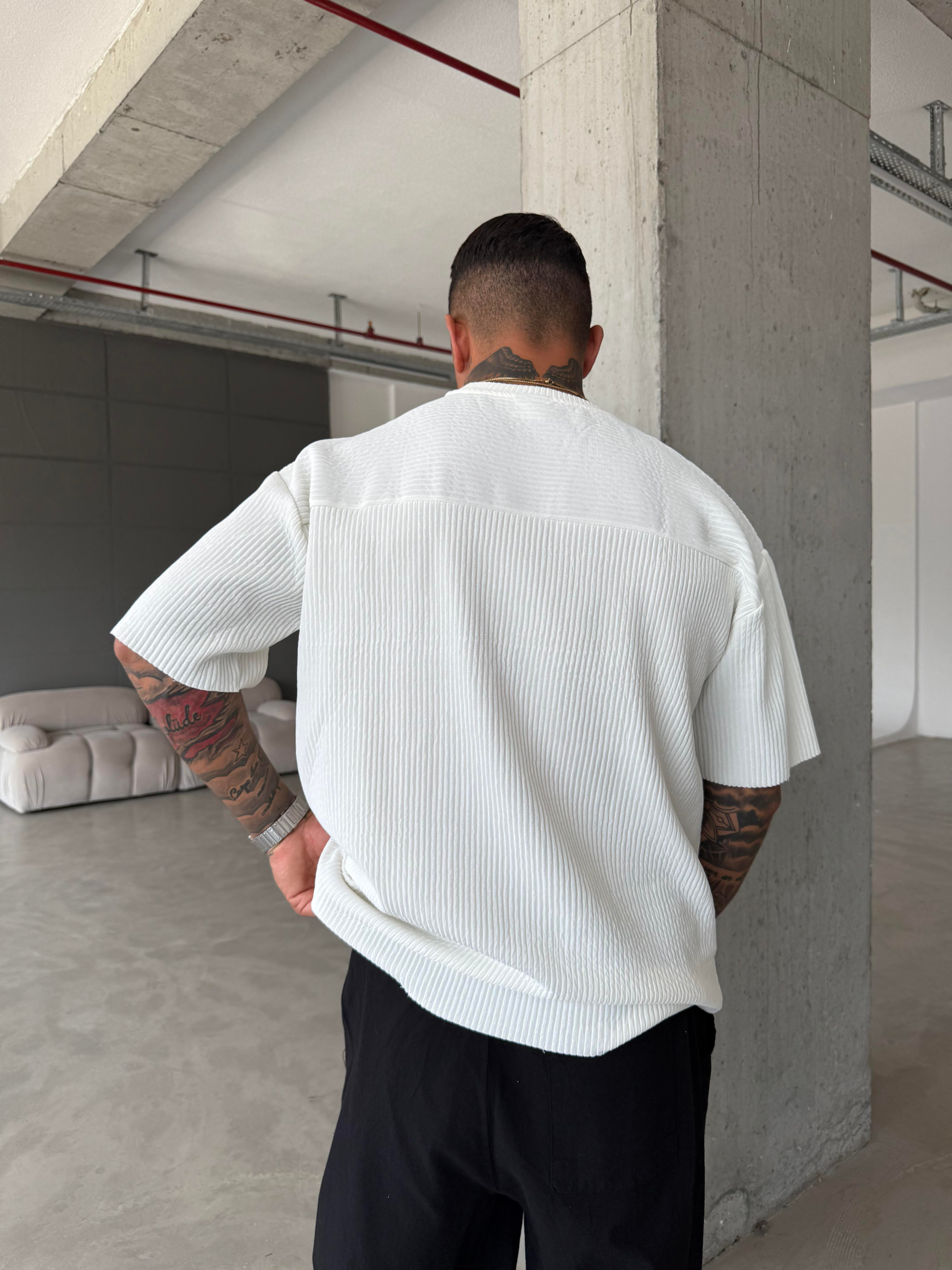 Old Money Fitilli Basic T-Shirt - Beyaz