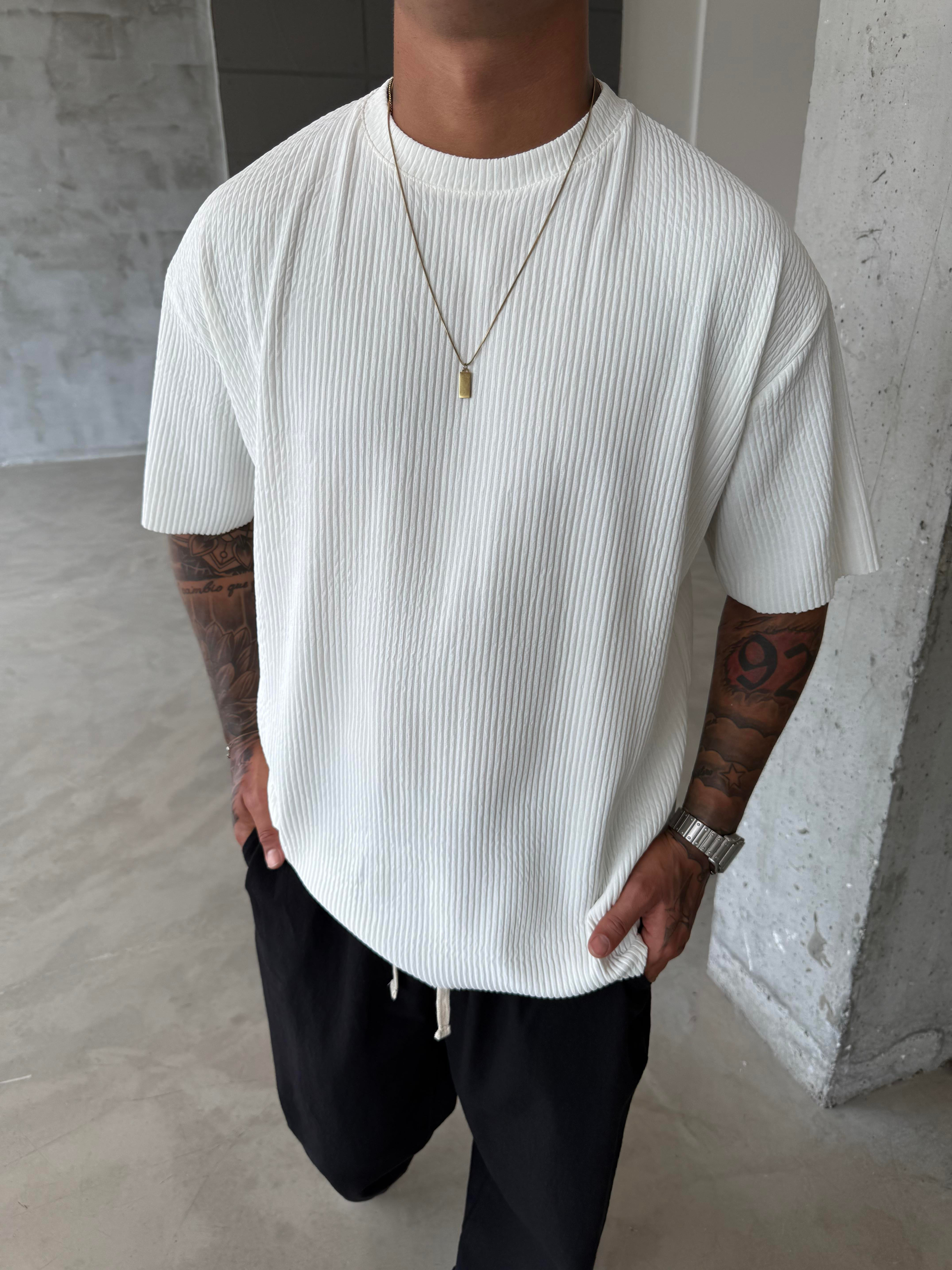 Old Money Fitilli Basic T-Shirt - Beyaz