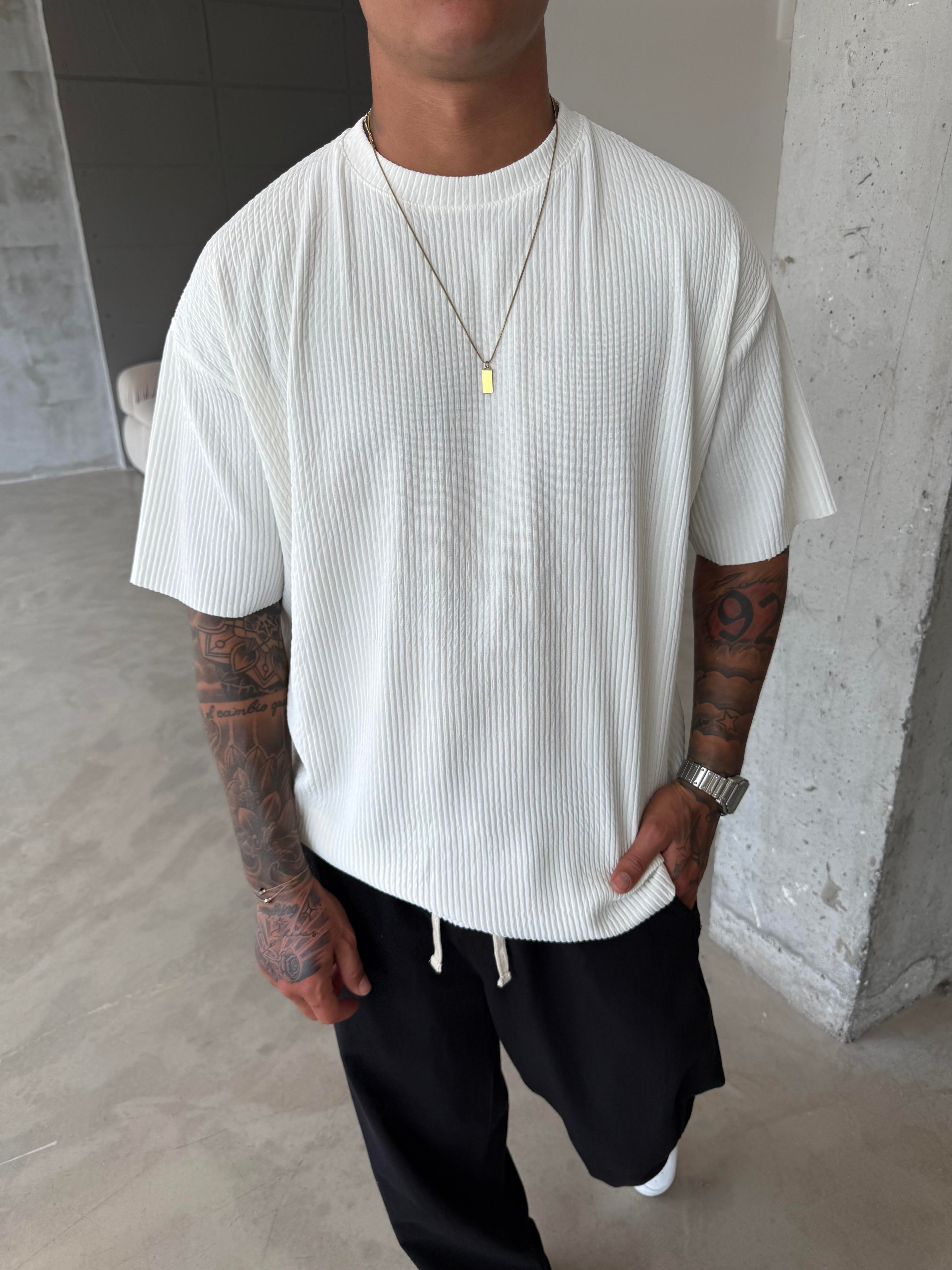 Old Money Fitilli Basic T-Shirt - Beyaz