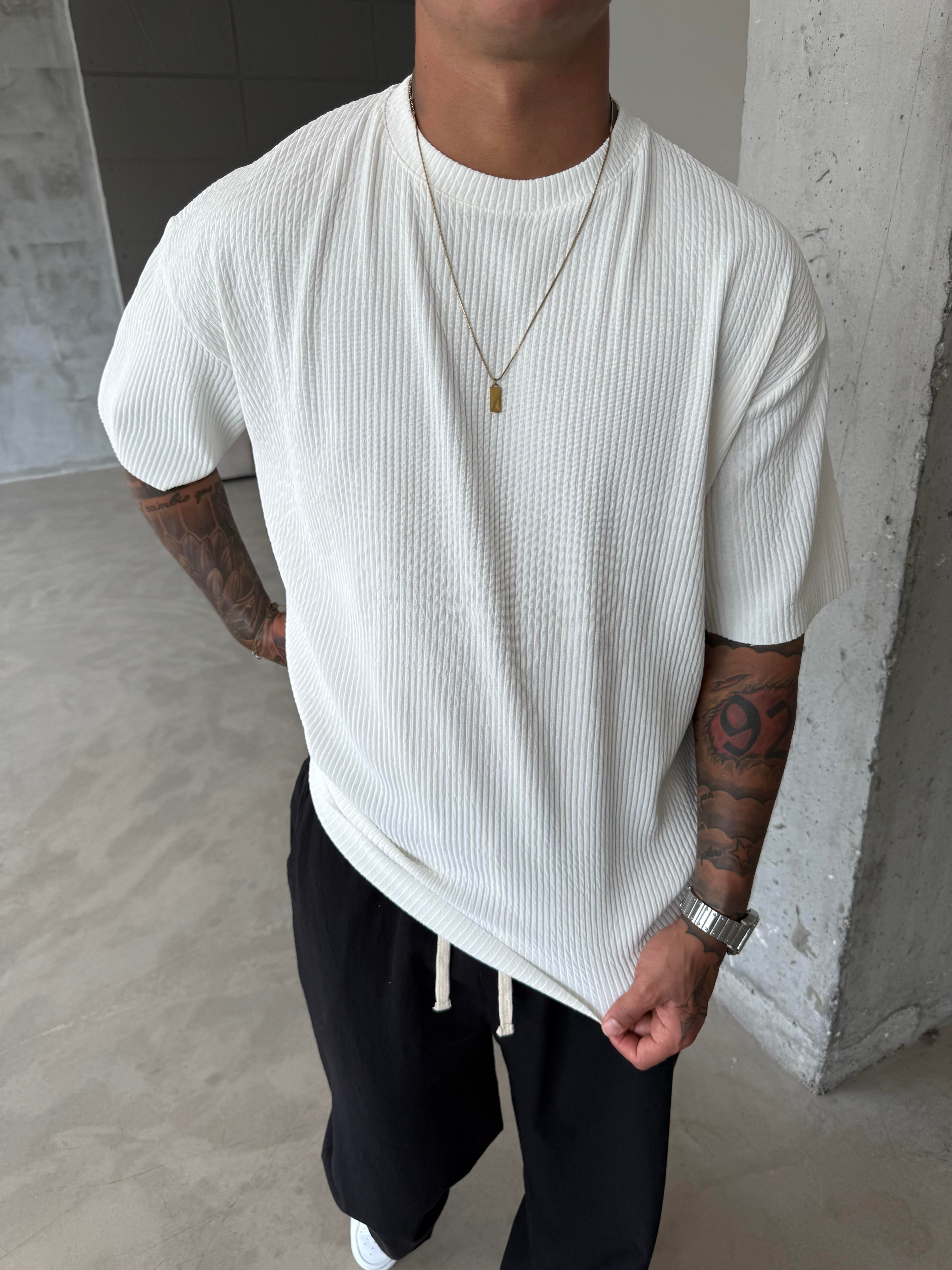 Old Money Fitilli Basic T-Shirt - Beyaz