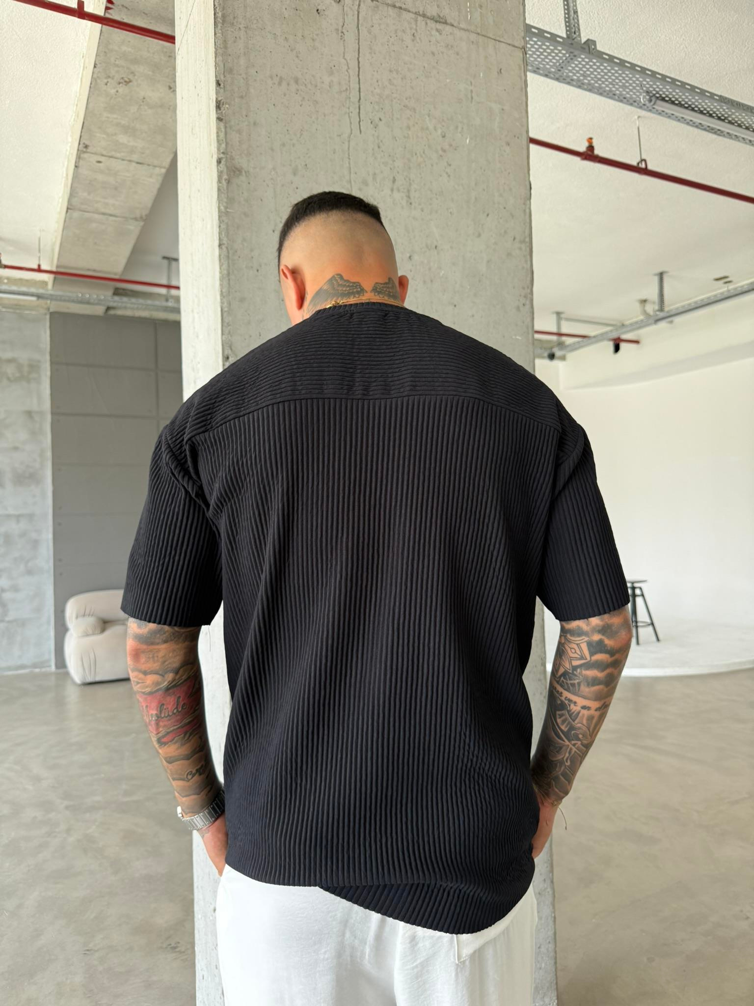 Old Money Fitilli Basic T-Shirt - Siyah