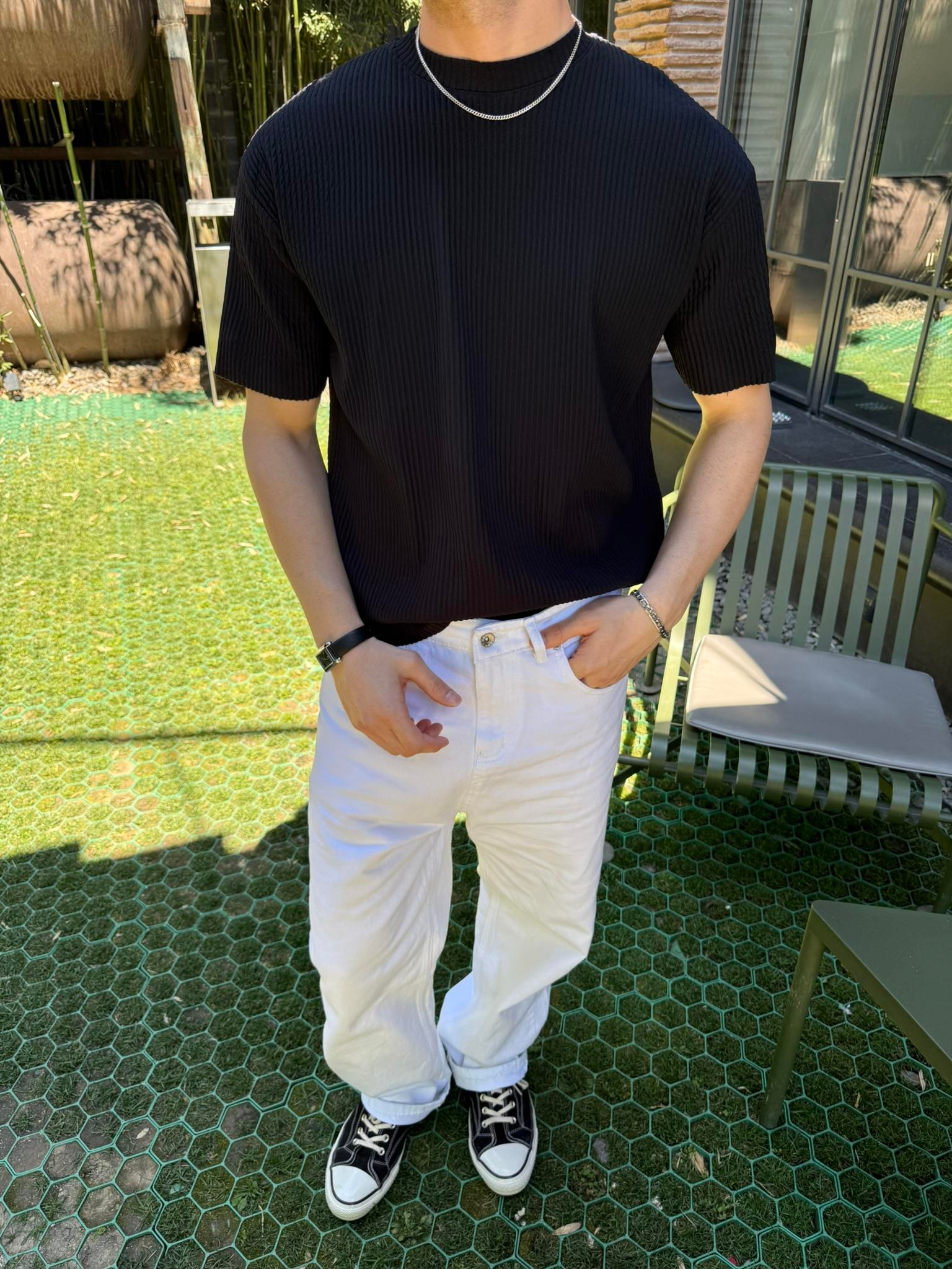 Old Money Fitilli Basic T-Shirt - Siyah