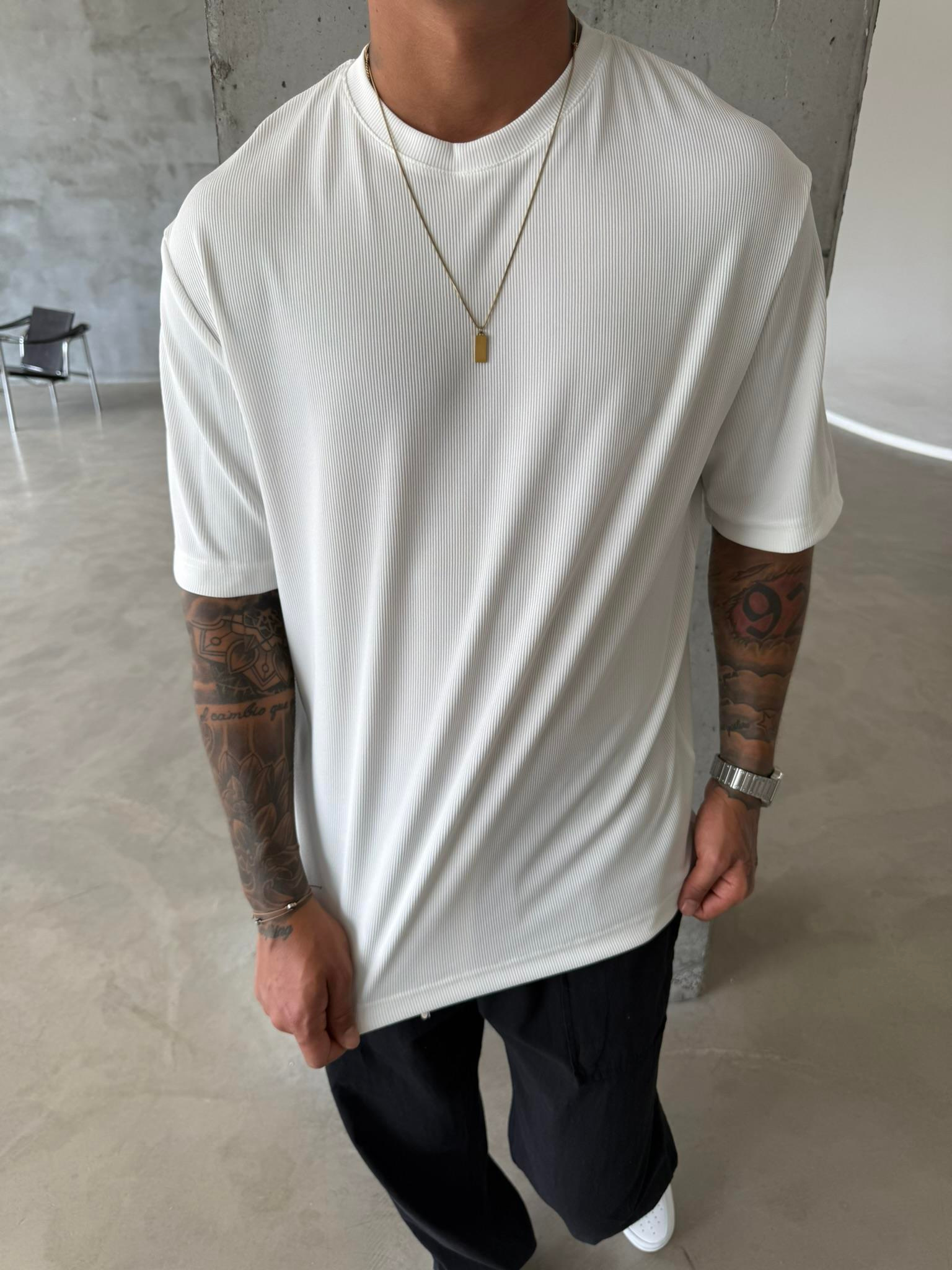 Old Money Ottoman Kumaş Basic T-Shirt - Beyaz