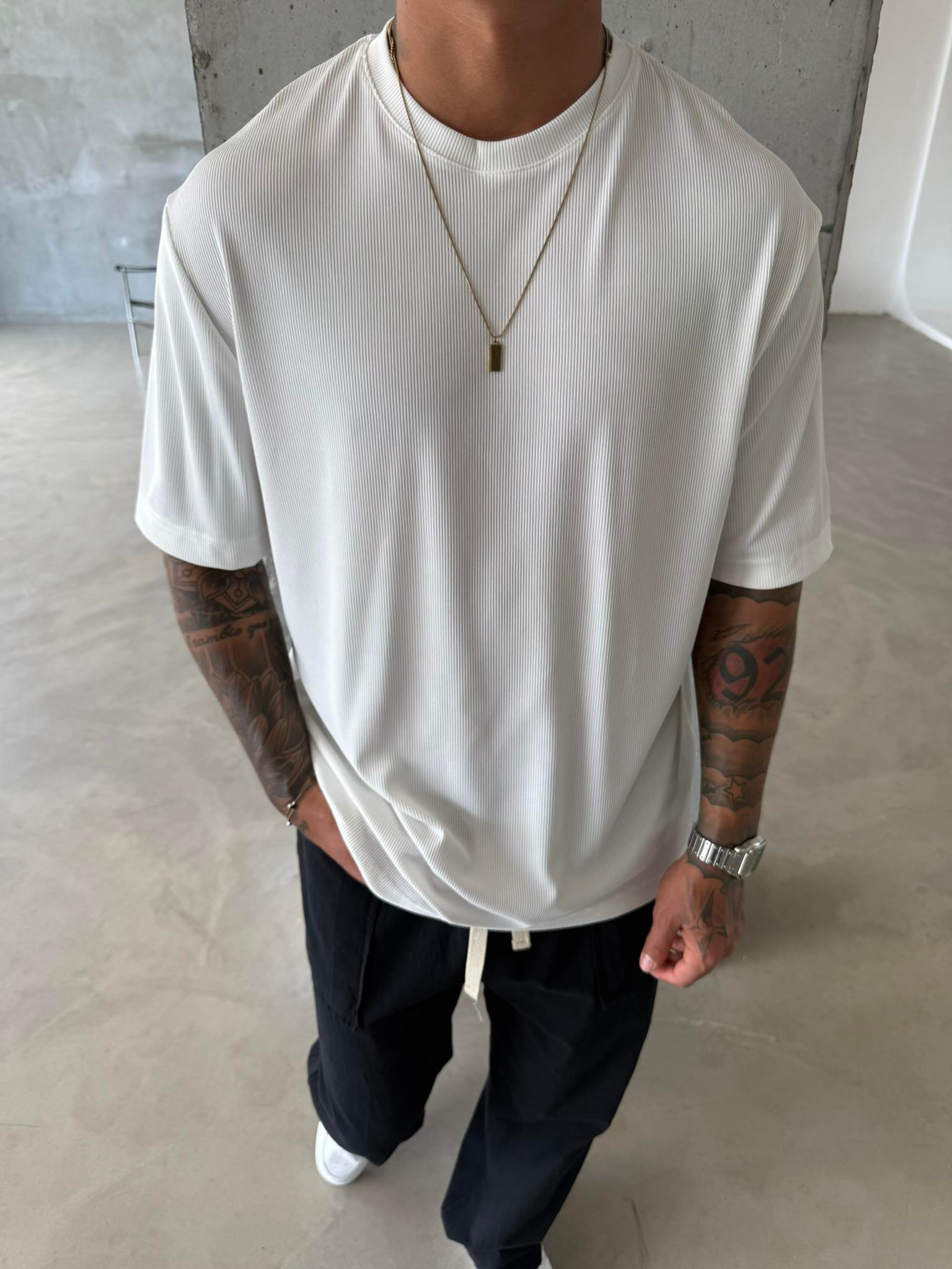 Old Money Ottoman Kumaş Basic T-Shirt - Beyaz