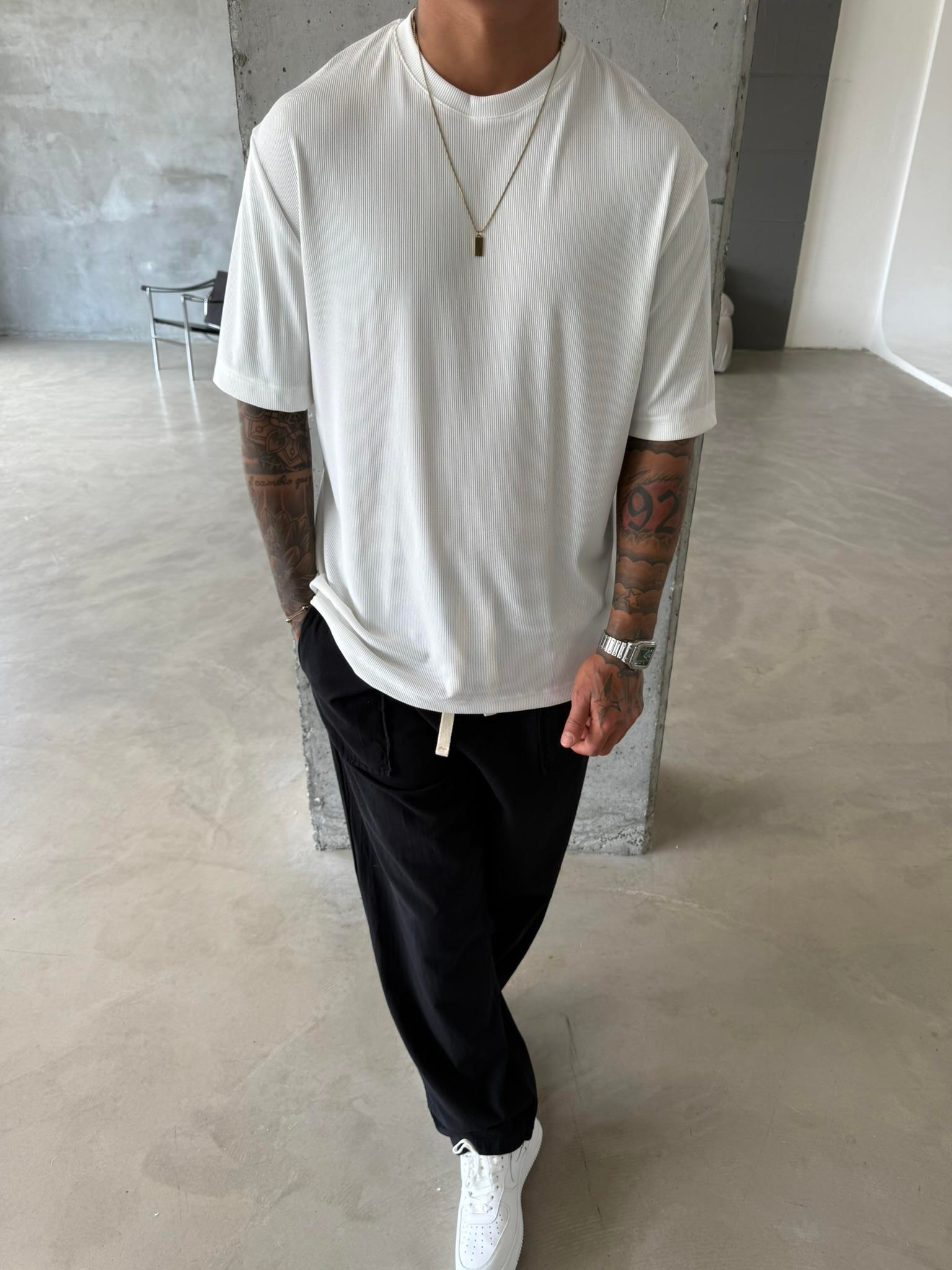 Old Money Ottoman Kumaş Basic T-Shirt - Beyaz