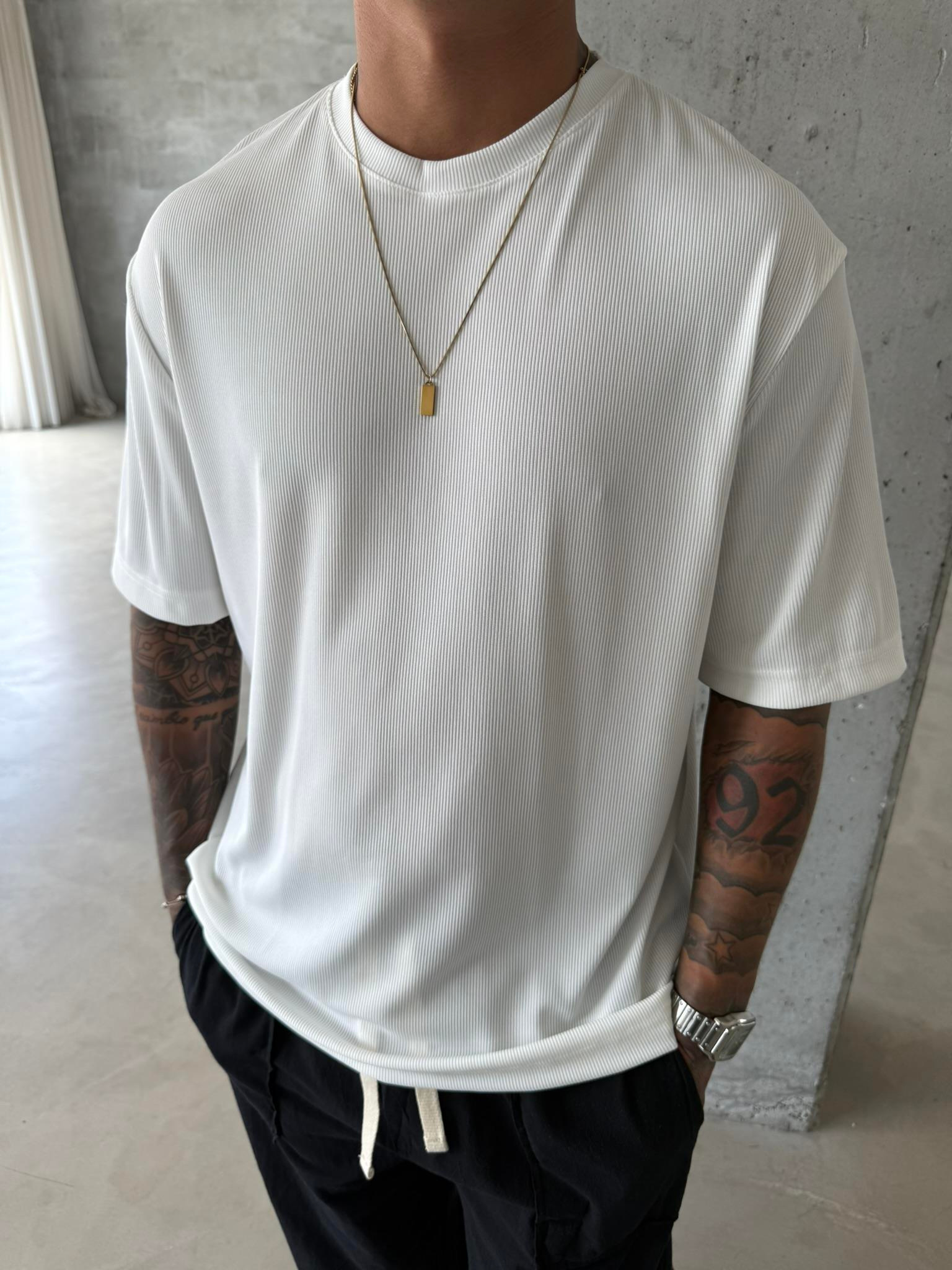 Old Money Ottoman Kumaş Basic T-Shirt - Beyaz