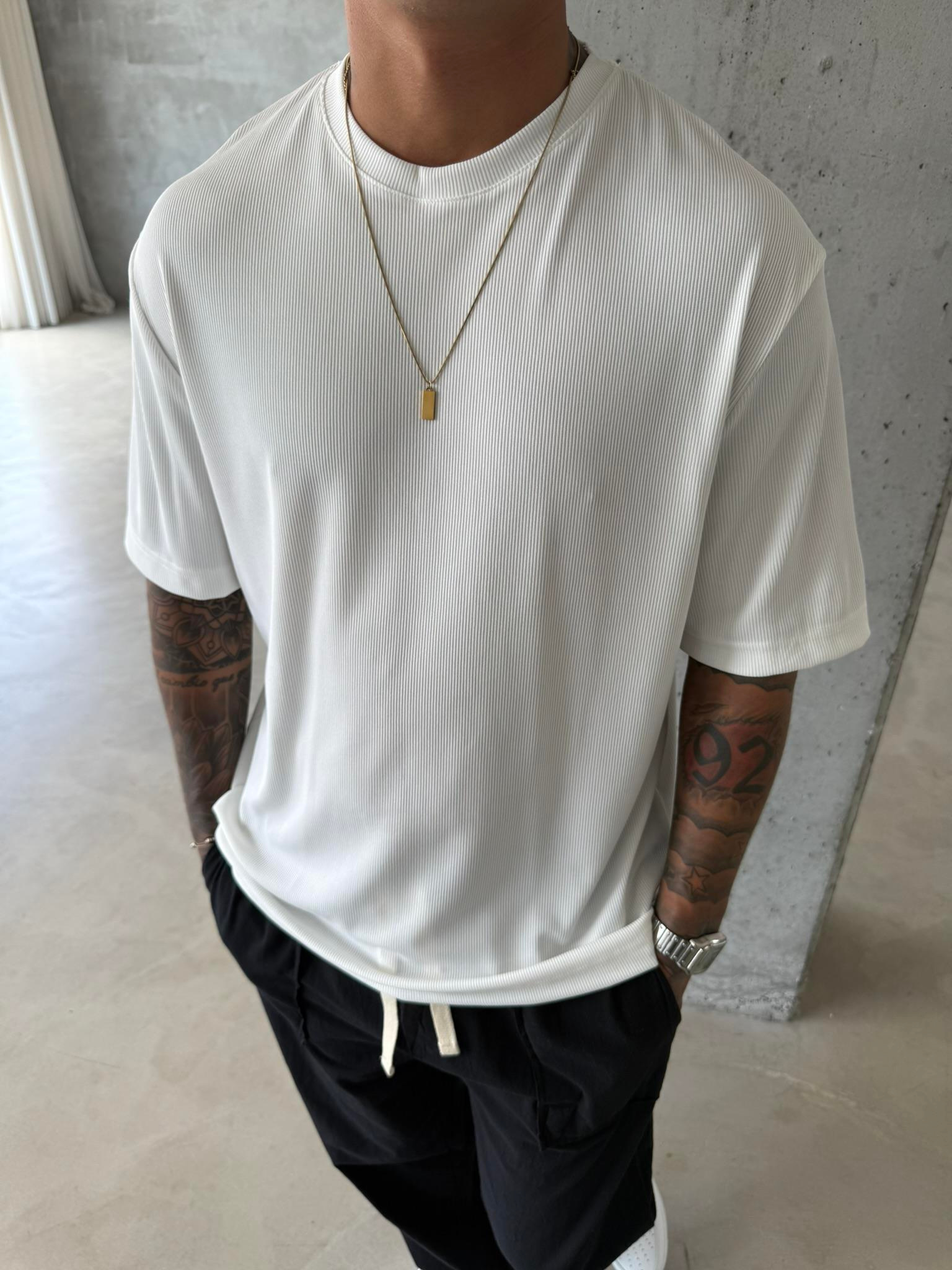 Old Money Ottoman Kumaş Basic T-Shirt - Beyaz