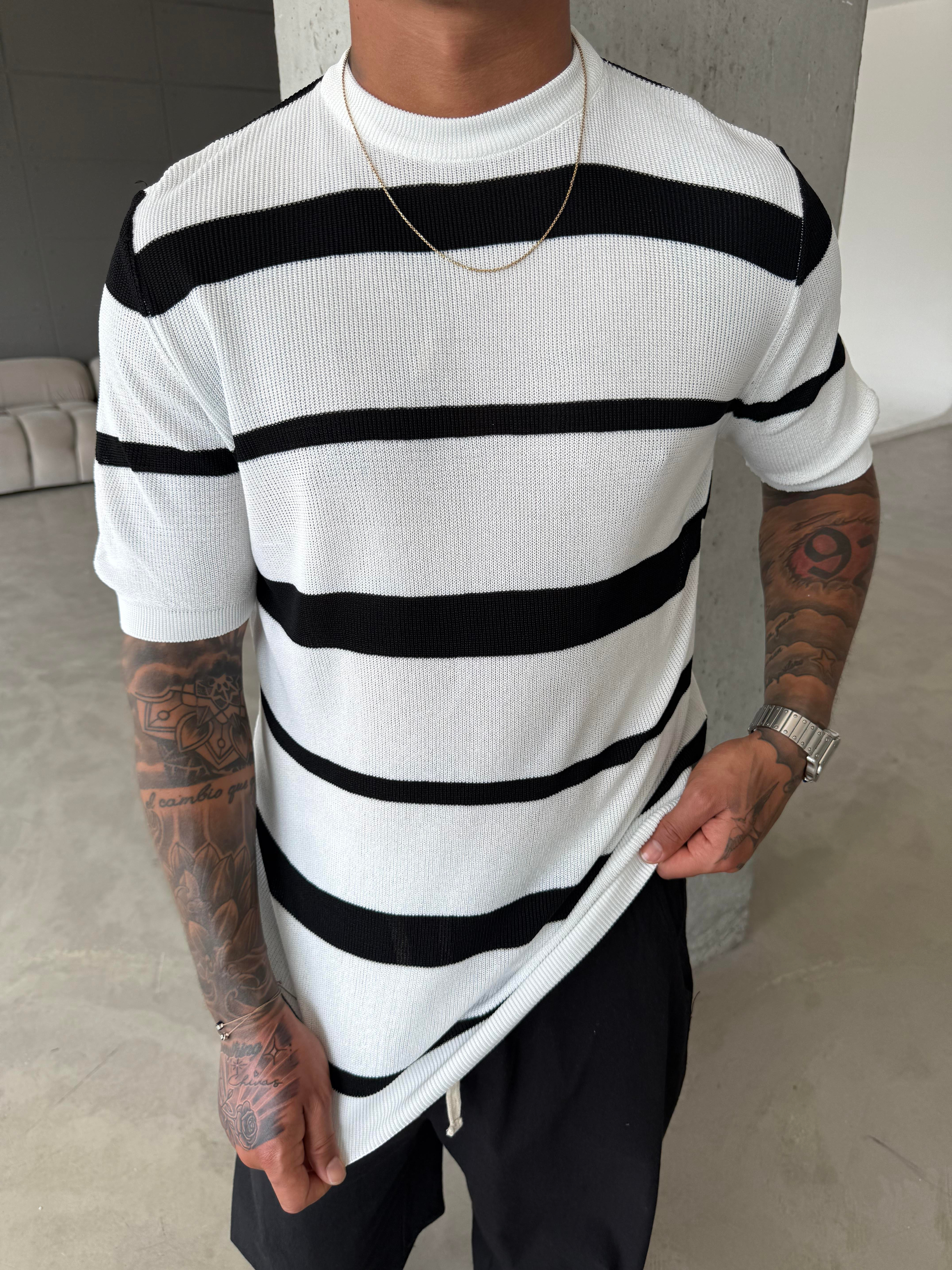 Old Money Regular Cizgili T-Shirt - Beyaz