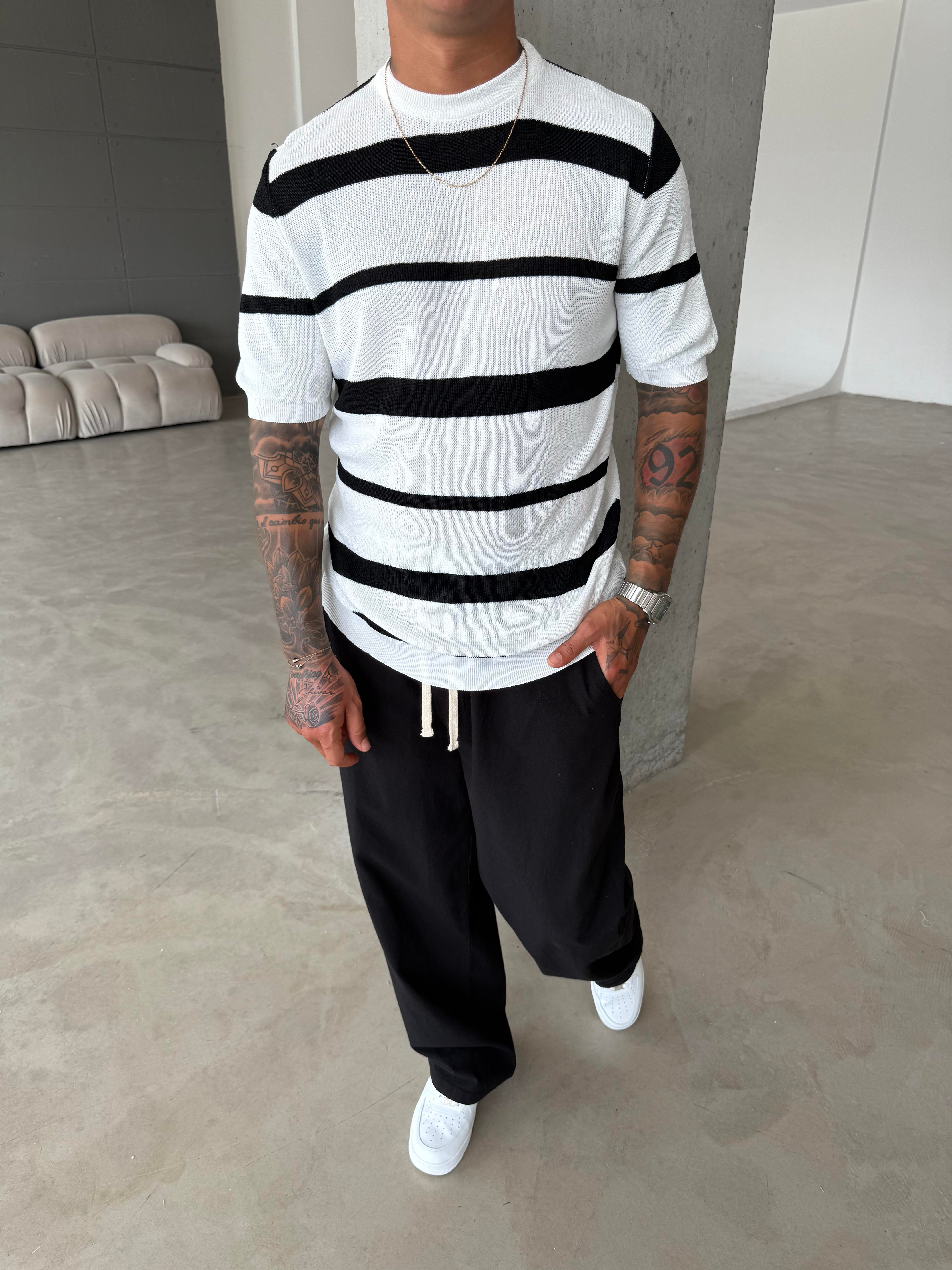 Old Money Regular Cizgili T-Shirt - Beyaz