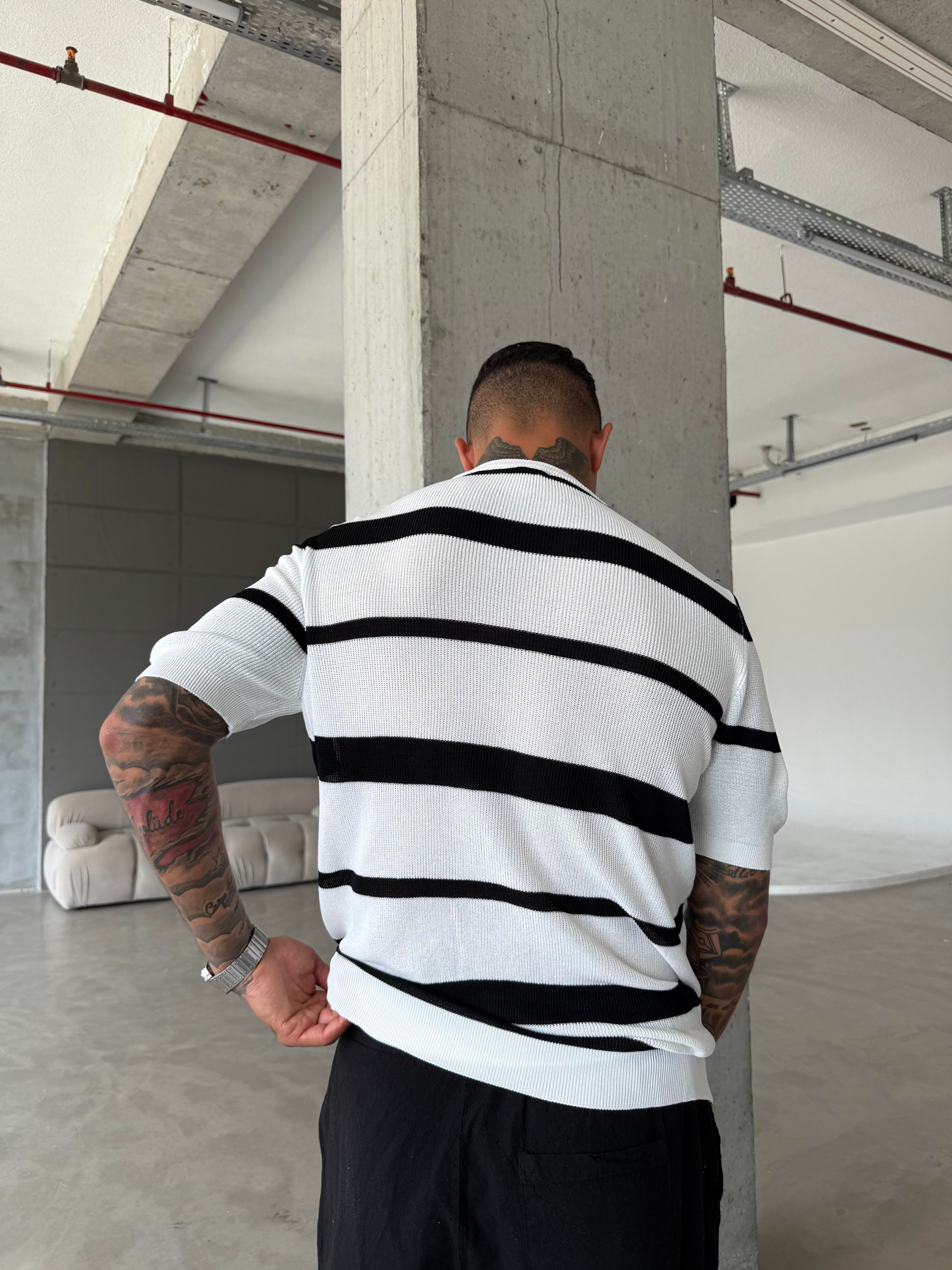 Old Money Regular Cizgili T-Shirt - Beyaz