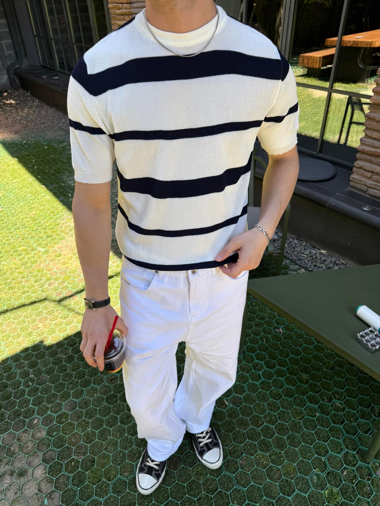 Old Money Regular Cizgili T-Shirt - Lacivert