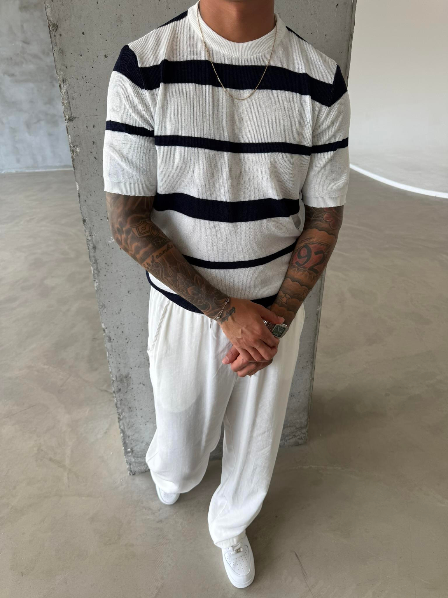 Old Money Regular Cizgili T-Shirt - Lacivert