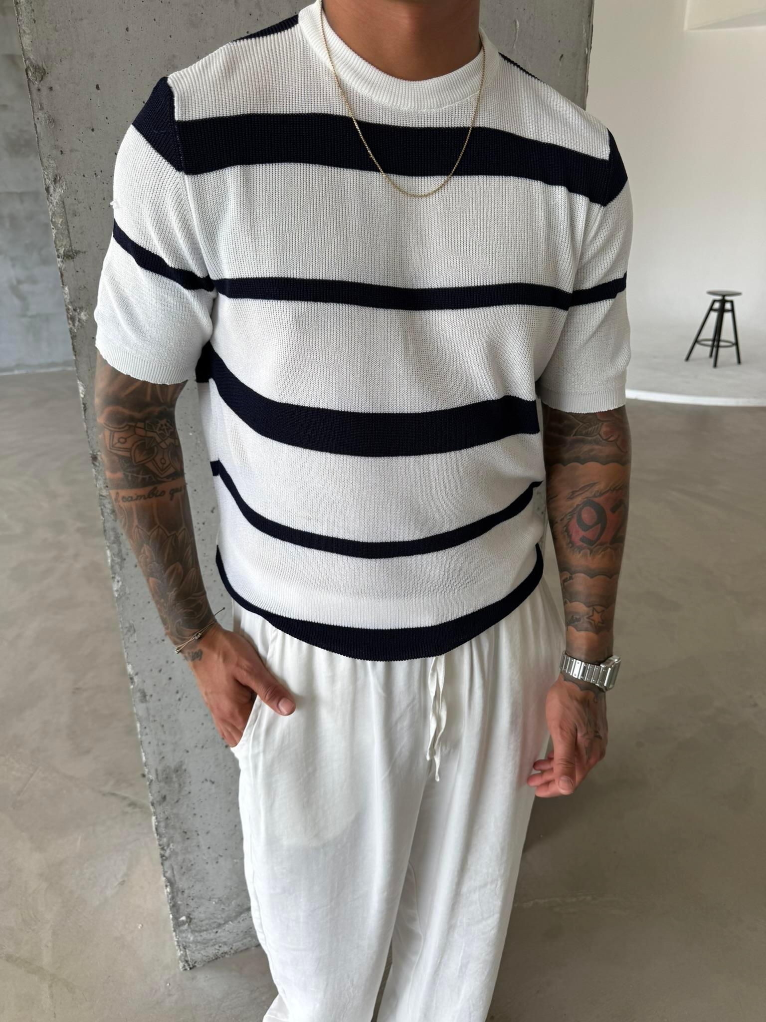 Old Money Regular Cizgili T-Shirt - Lacivert