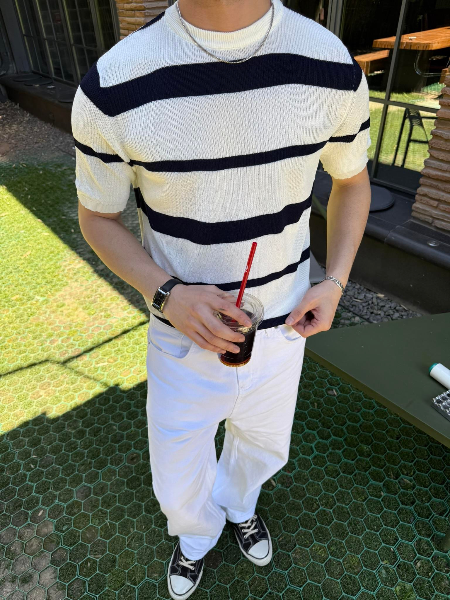 Old Money Regular Cizgili T-Shirt - Lacivert