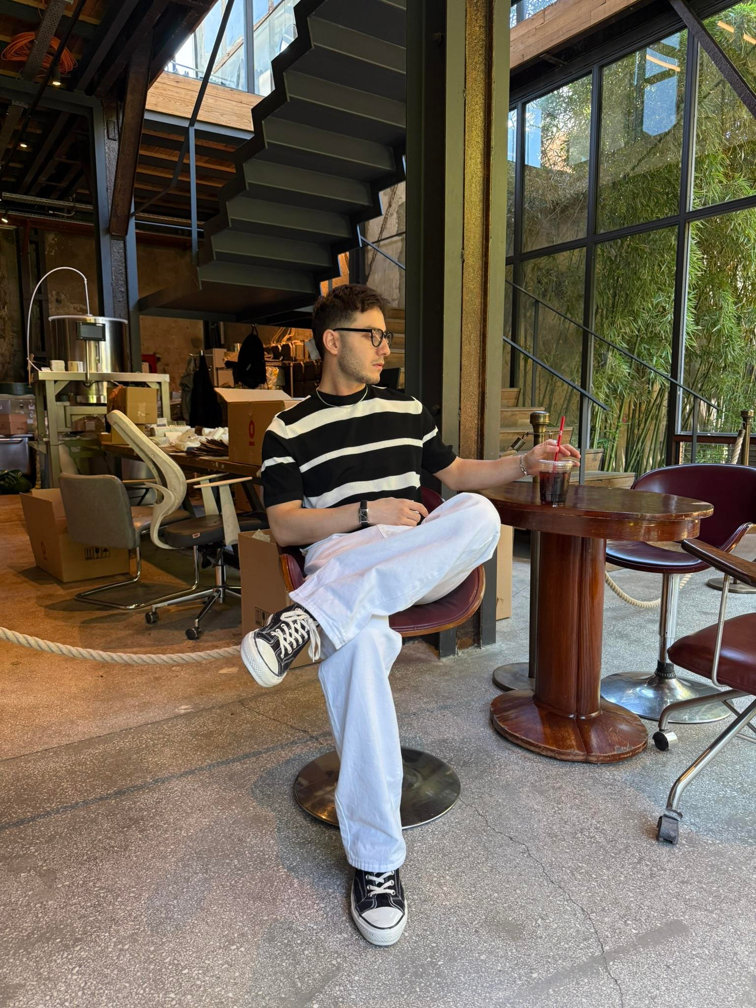 Old Money Regular Cizgili T-Shirt - Siyah