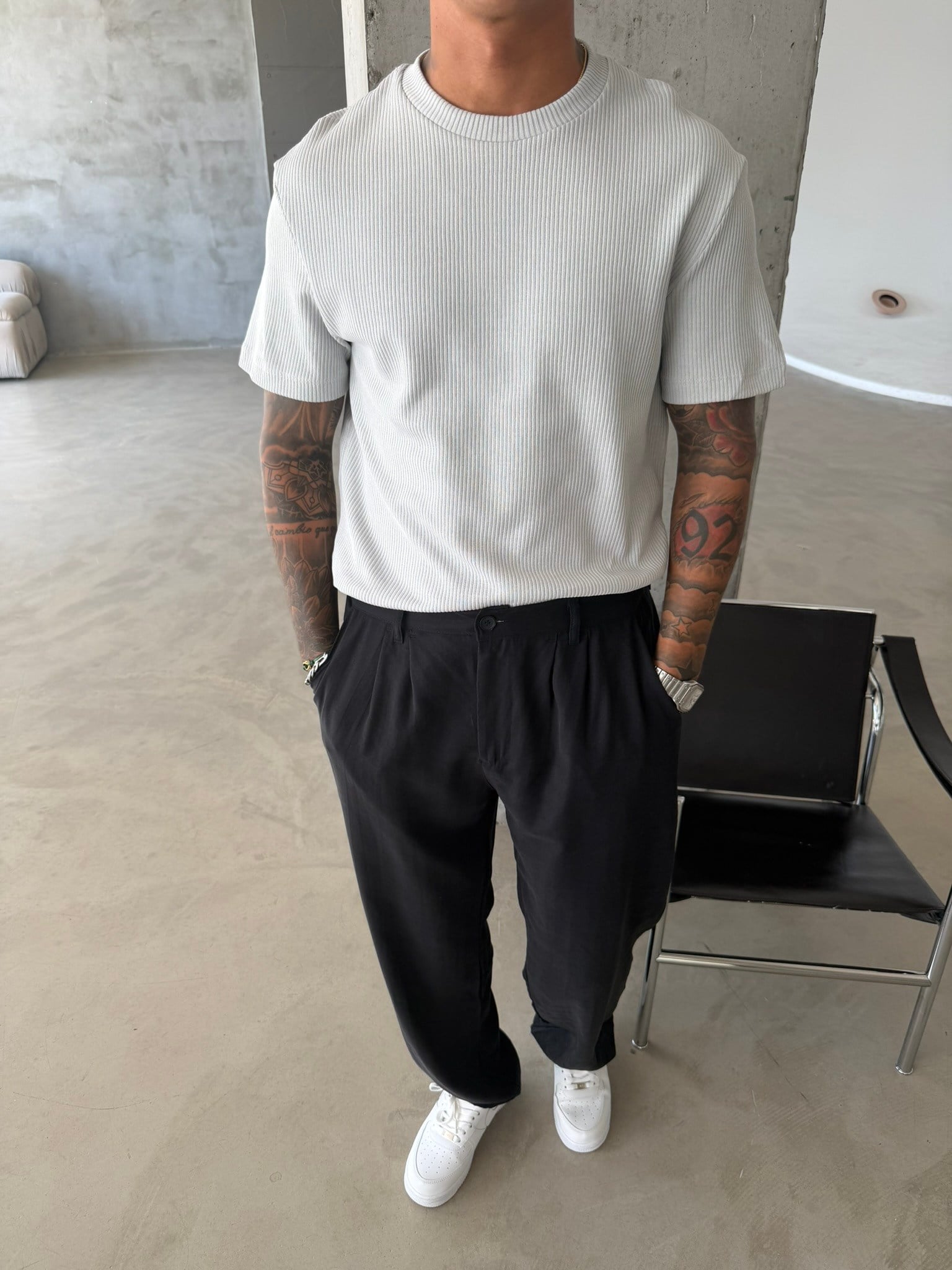 Old Money Triko Basic T-Shirt - Gri